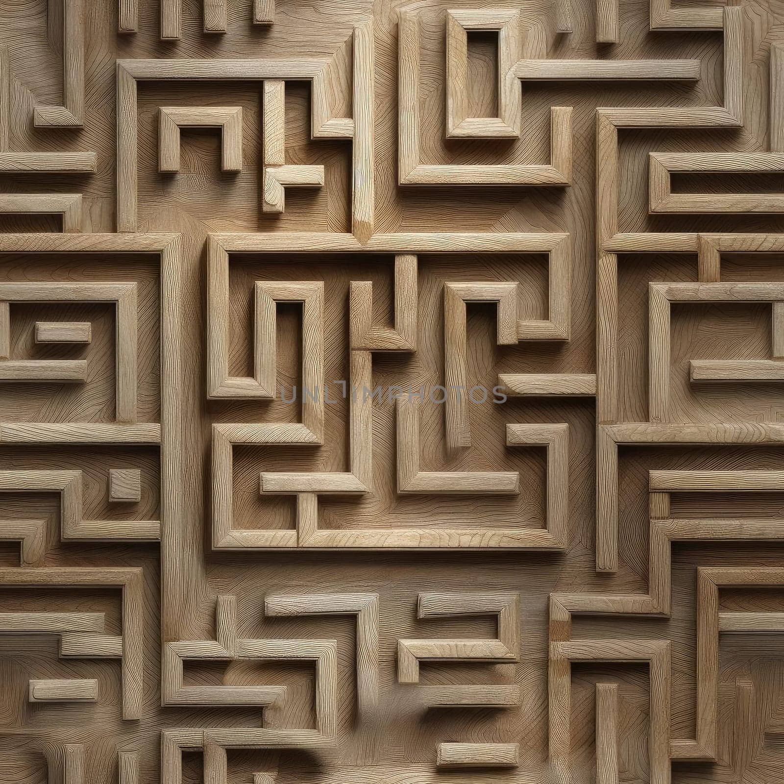 Intricate 3D wooden maze with textural harmony and decorative details (tiled)