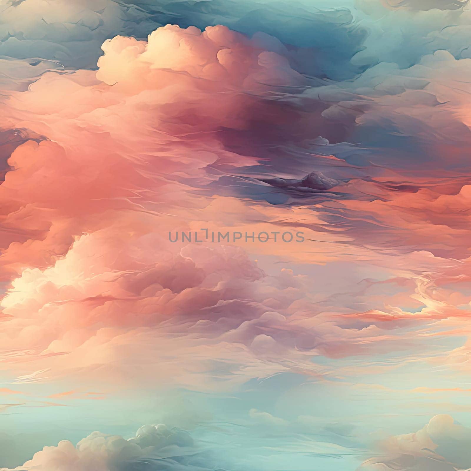 Majestic sky with blue, pink, and white clouds in soft gradients (tiled)