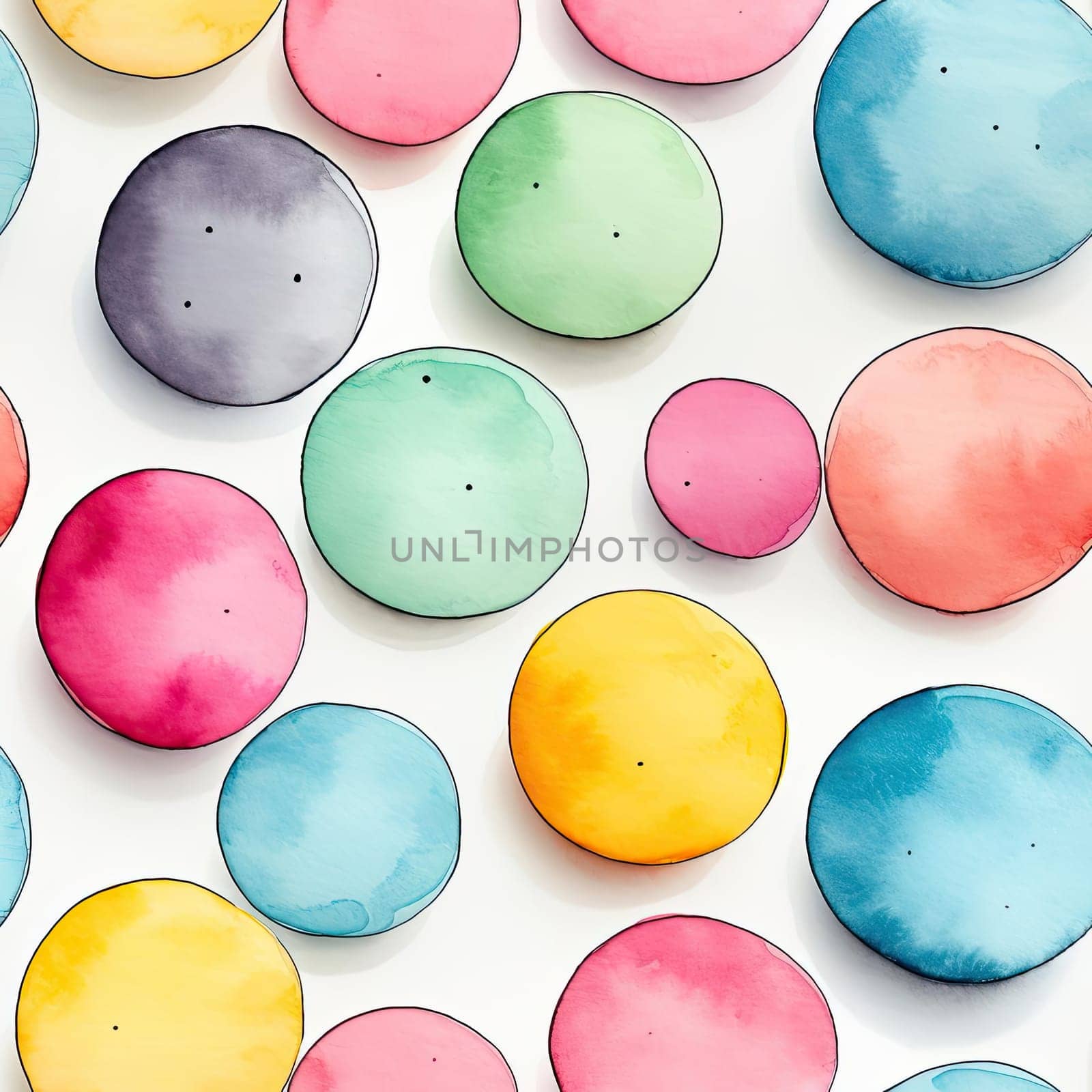 Colorful watercolor circles in a pop art-inspired illustration (tiled)
