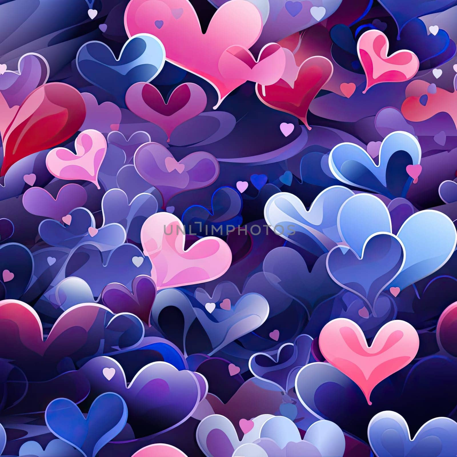 Blue and pink hearts create a romantic wallpaper (tiled)