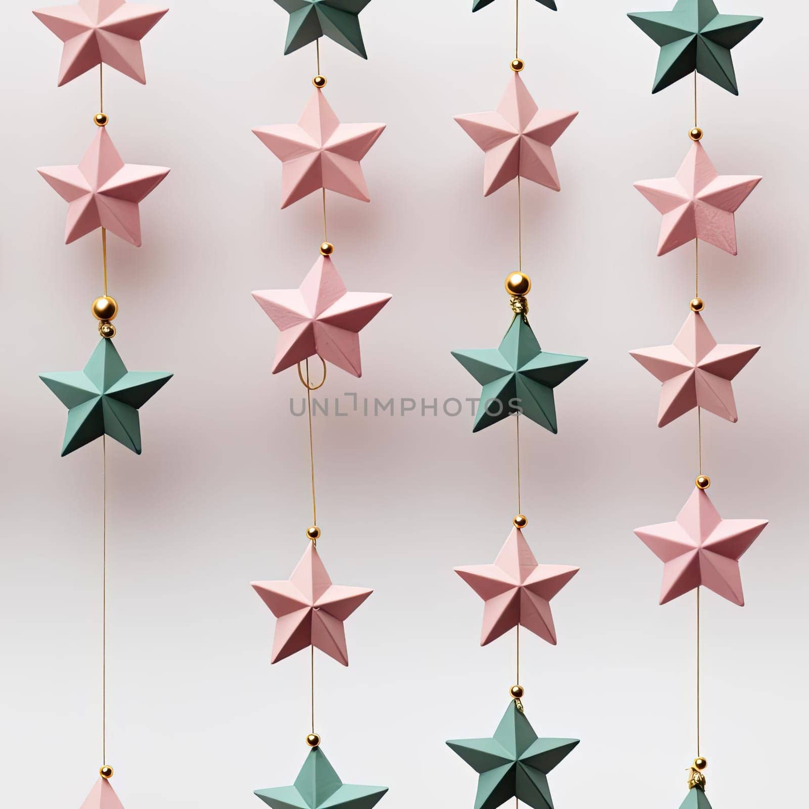 Christmas garland made from paper stars in pink and green (tiled)