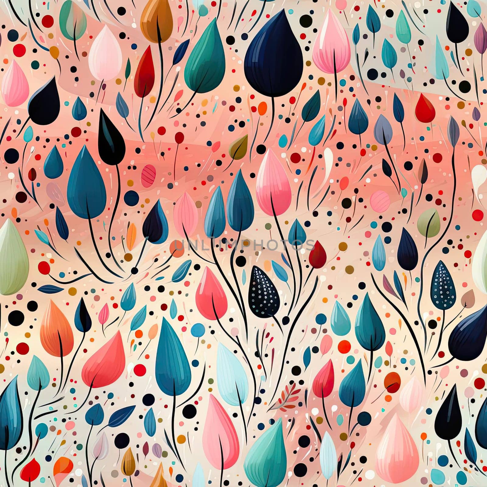 Floral pattern with colorful dots and circles (tiled)