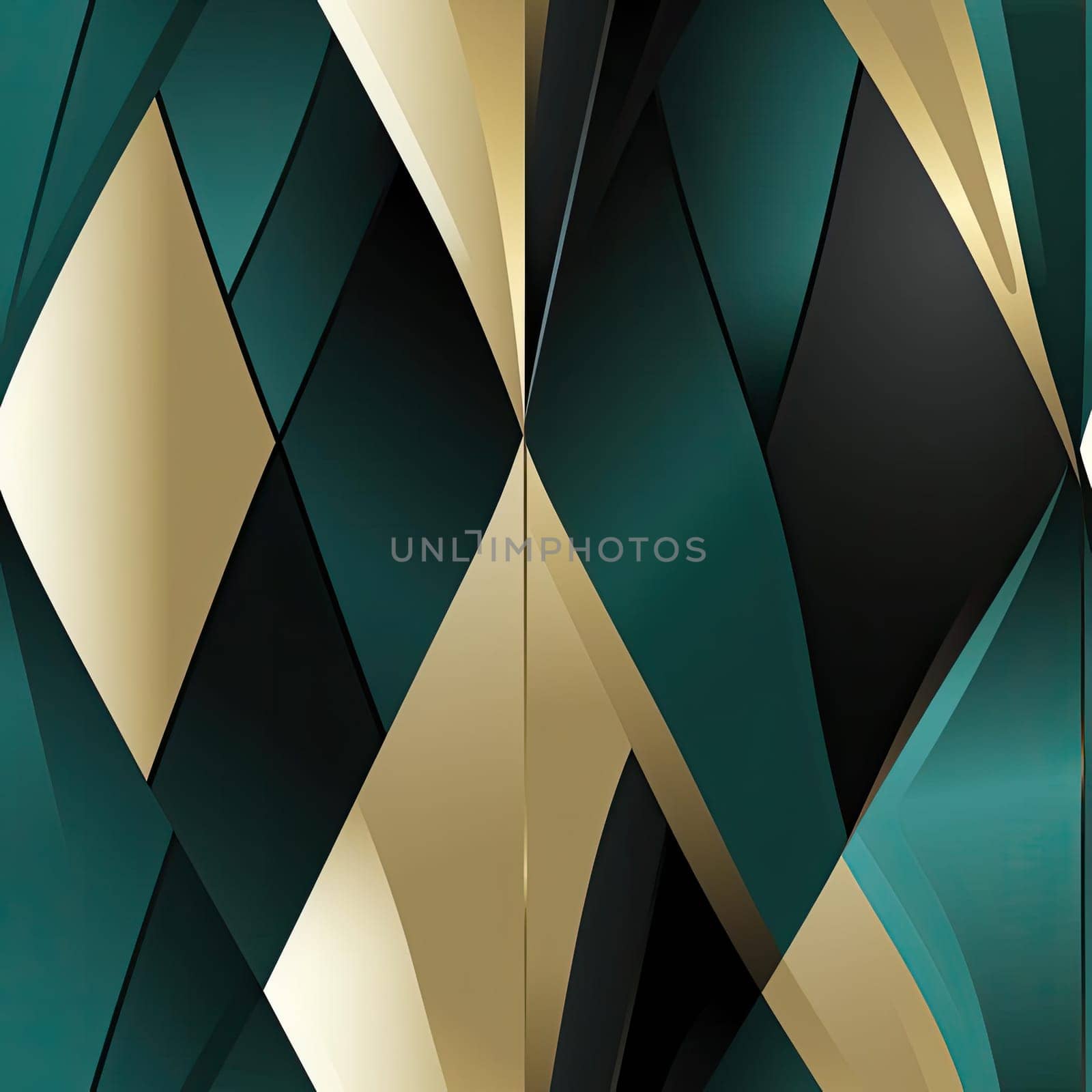 Luxurious abstract wallpaper in gold and green with folded planes (tiled)