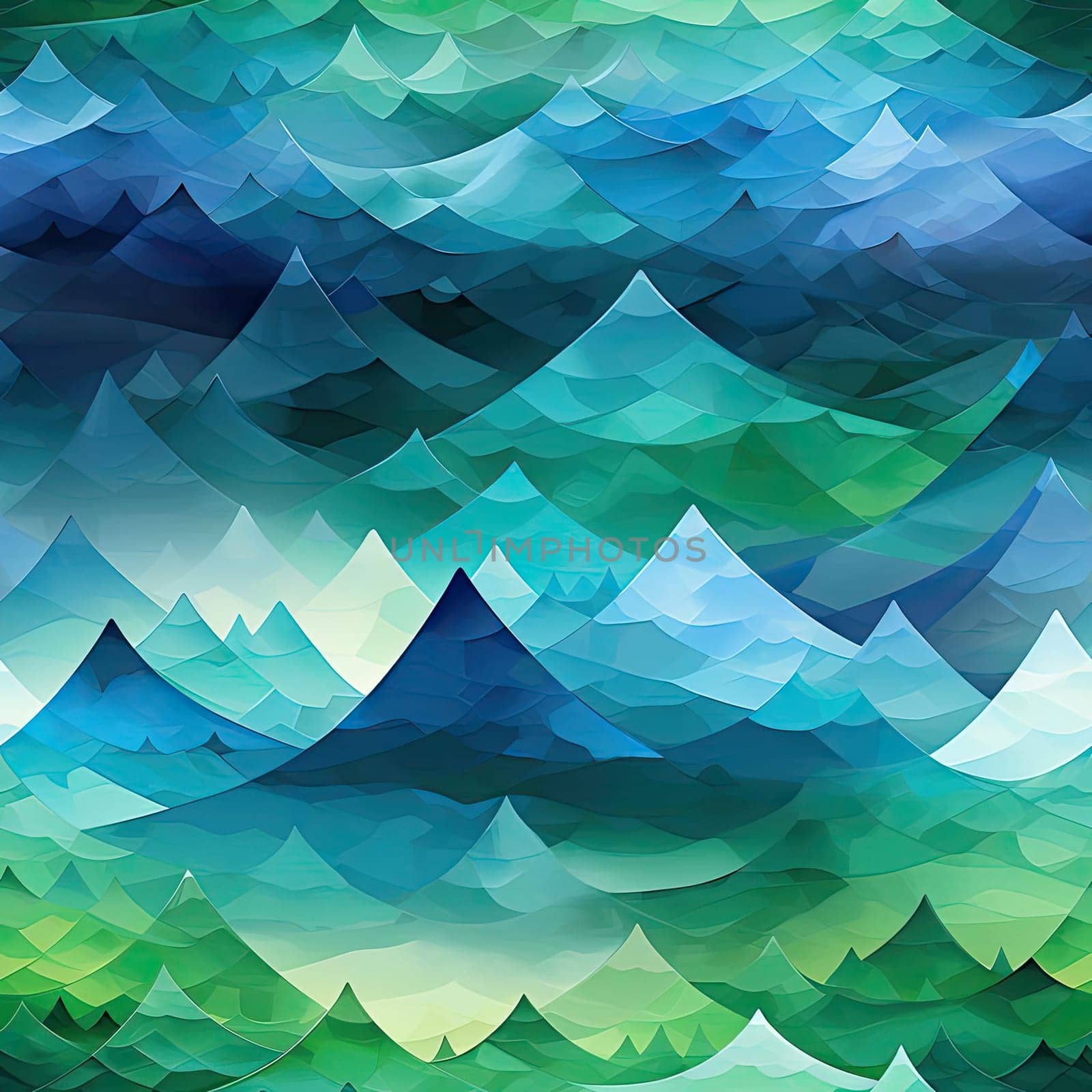 Abstract waves in blue and green colors with mountainous vistas (tiled)