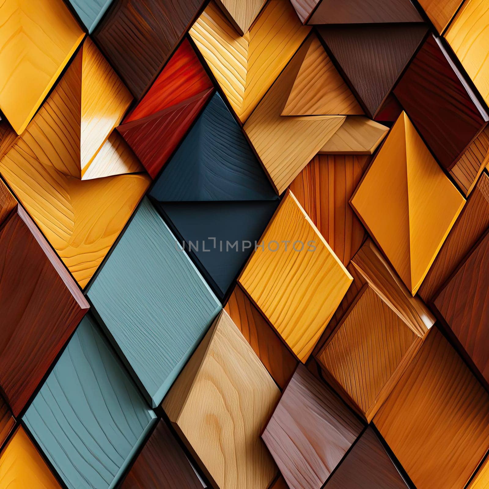 Colorful geometric wood tiles layered with hidden details (tiled)