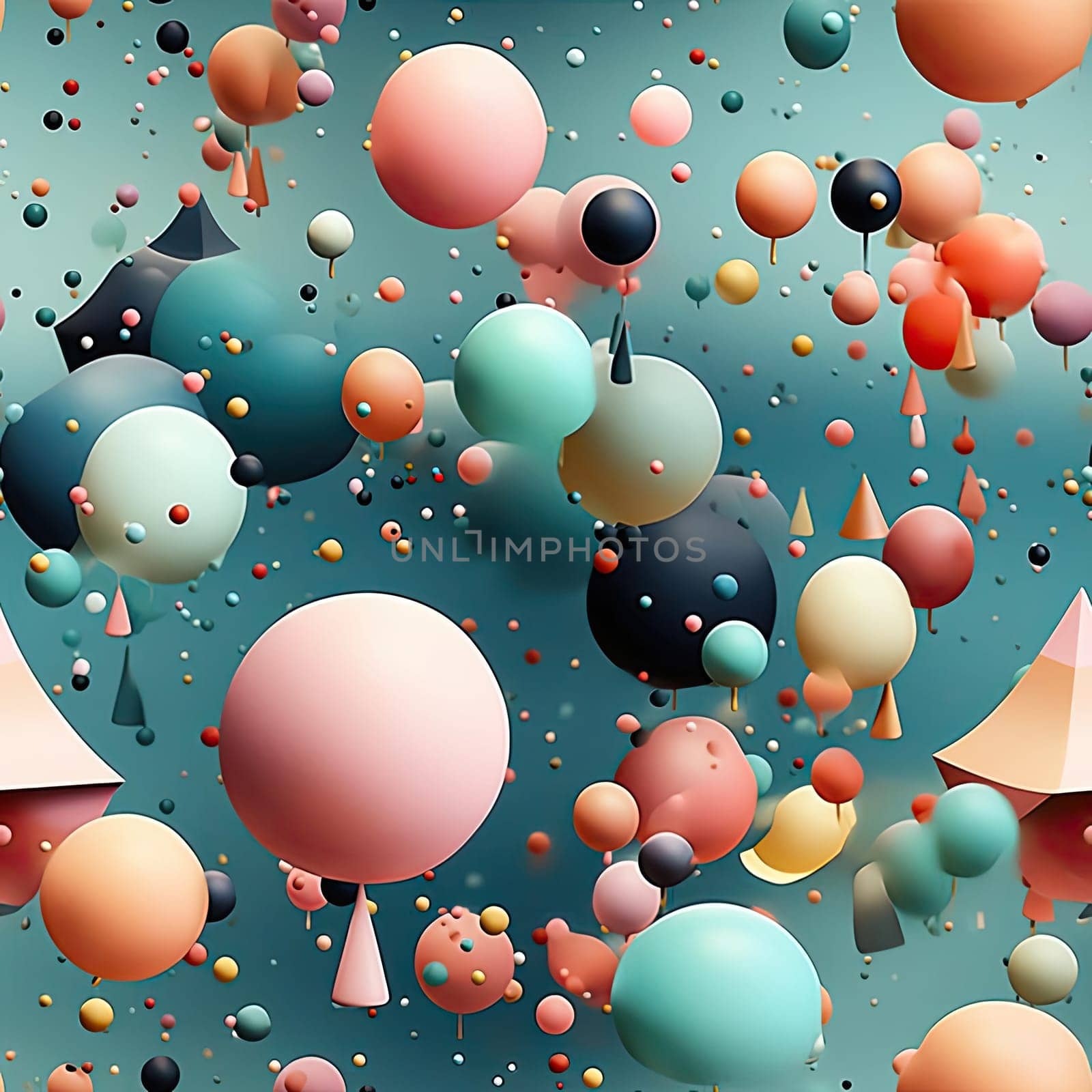 Colorful 3D art with balloons and dots in a whimsical style (tiled)