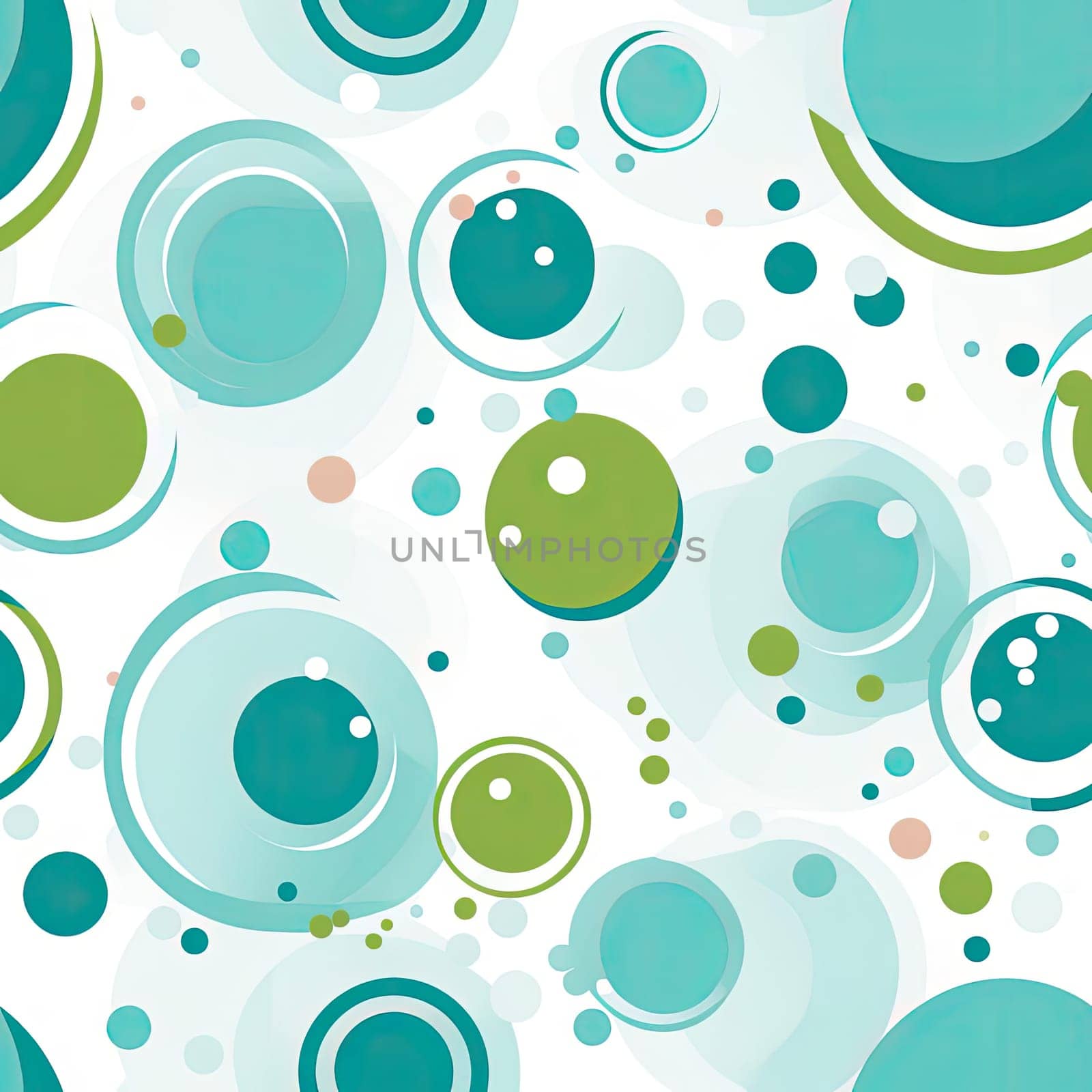 Playful blue and green bubble pattern on a white tiled background (tiled)