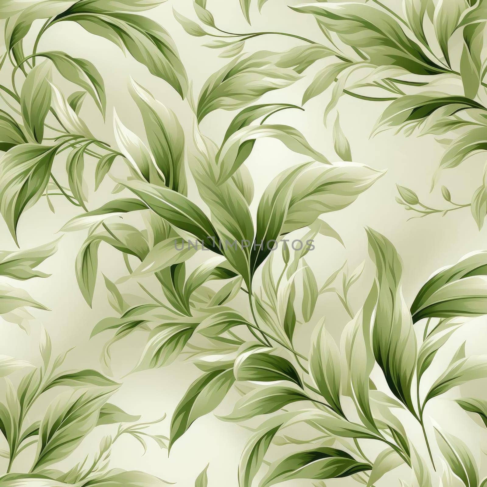 Detailed green leafy and abstract floral pattern with delicate flowers (tiled)
