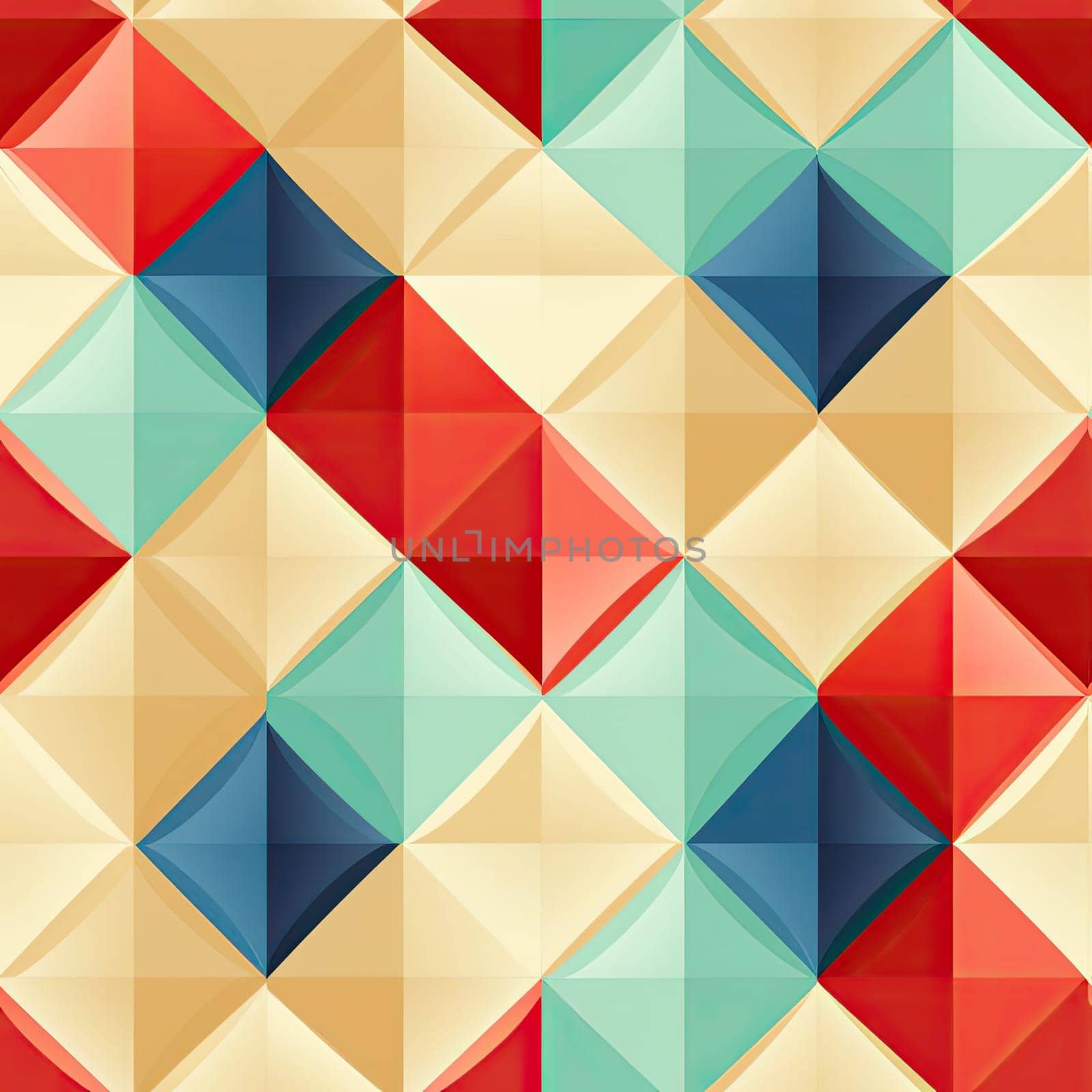 Cubist geometric wallpaper with colorful squares and triangles (tiled)