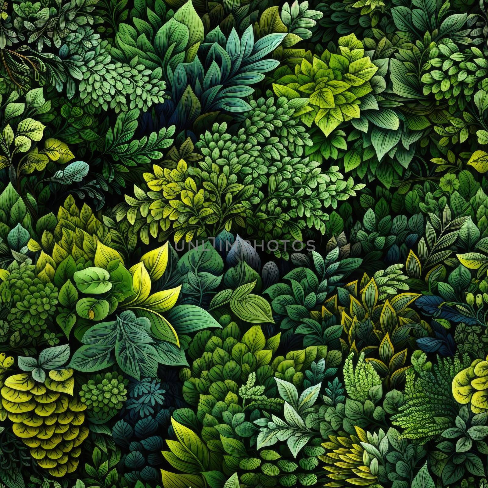 Exquisite seamless pattern of green leaves and vines (tiled)