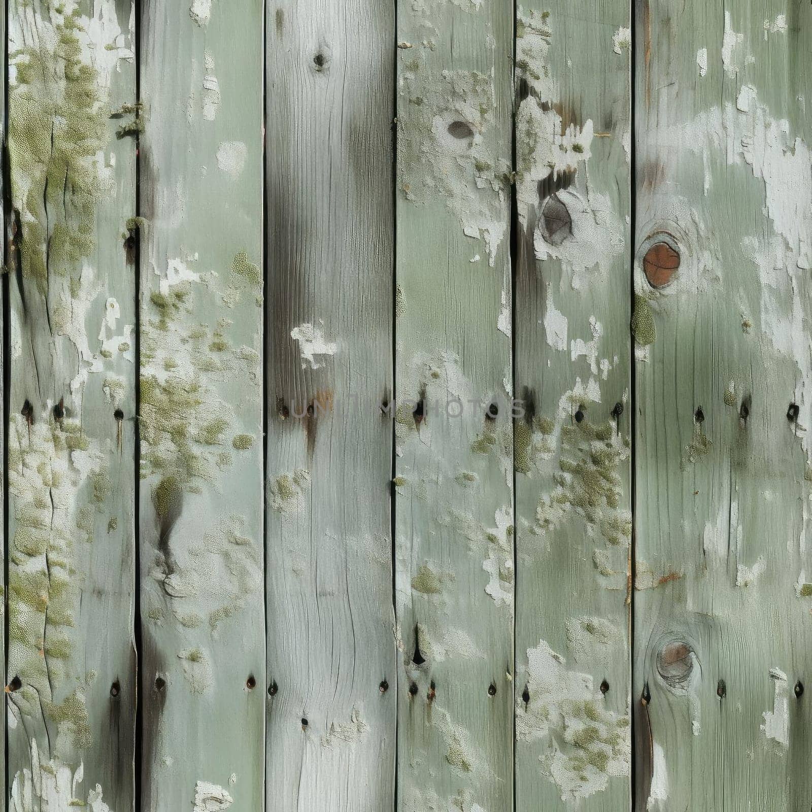 Aged green wooden fence with peeling paint in a muted whimsical style (tiled)