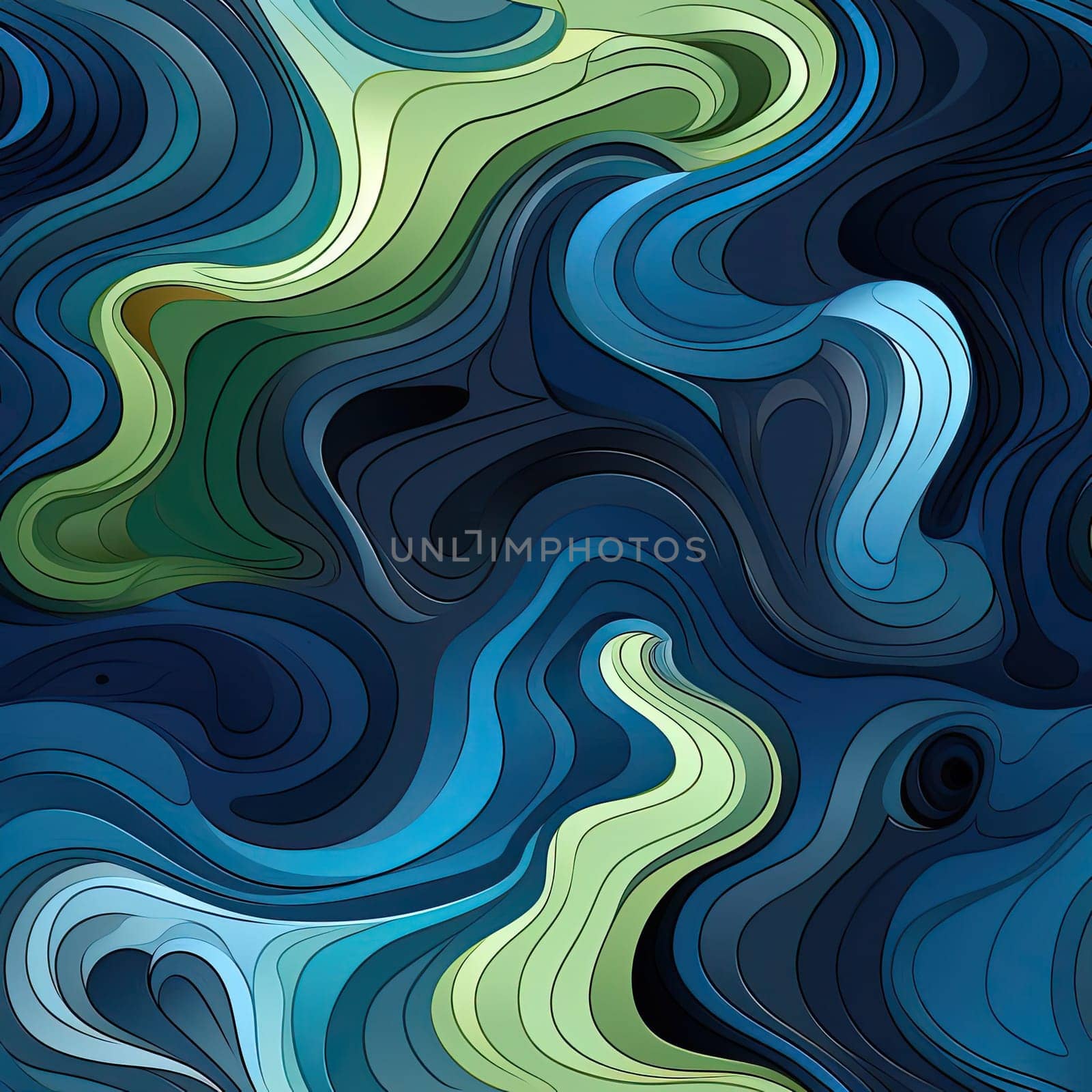 Whimsical blue and green wavy background with multidimensional shading (tiled)
