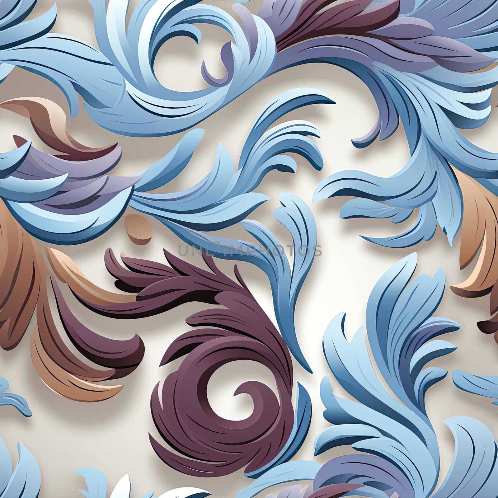 3D colorful floral pattern illustration with sculpted forms made of feathers (tiled)
