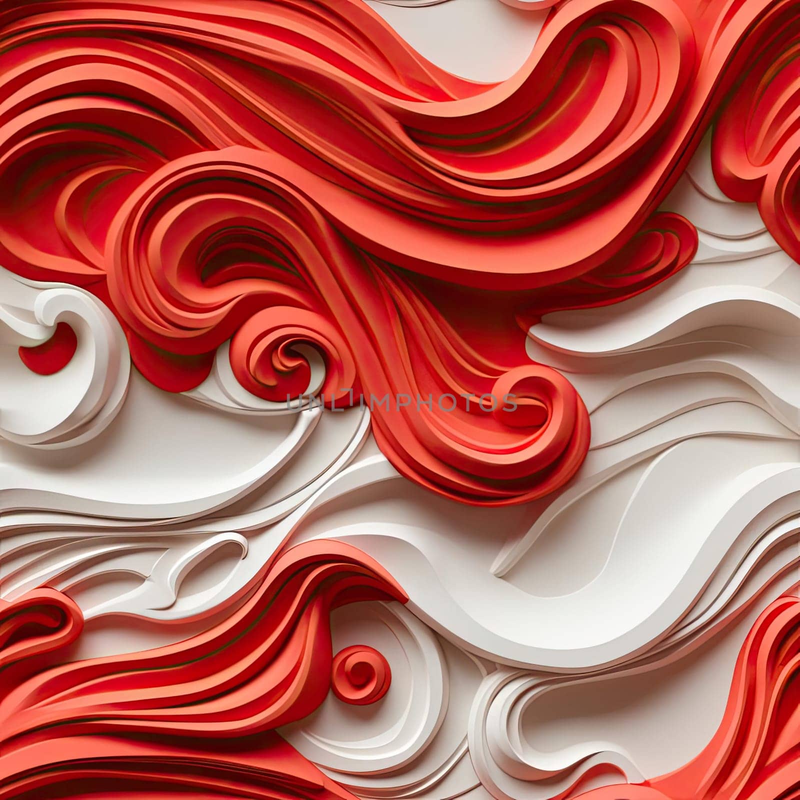 Ornate red and white swirling paper artwork with intricate detailing (tiled)