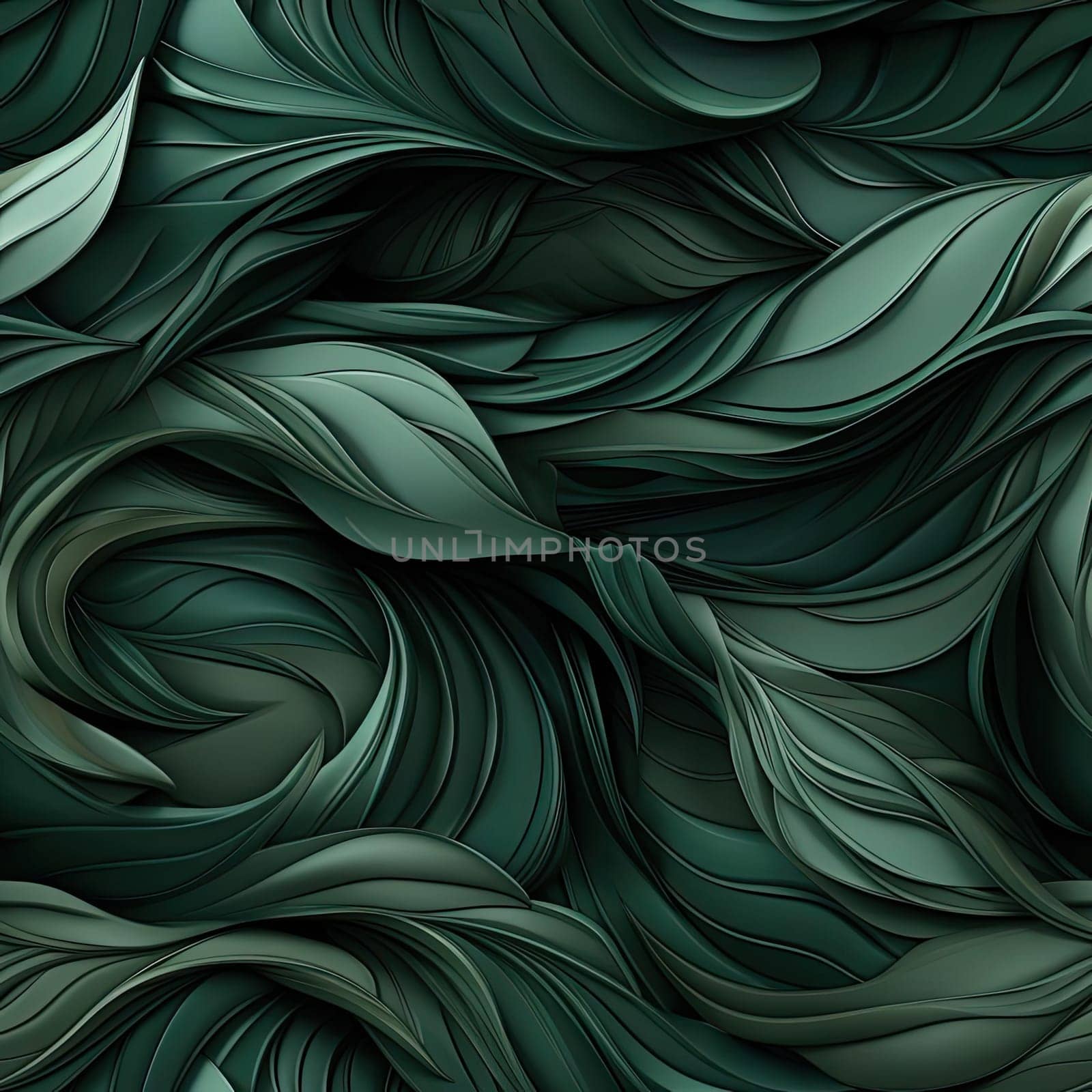 Green abstract wallpaper with curving leaves and organic patterns (tiled)