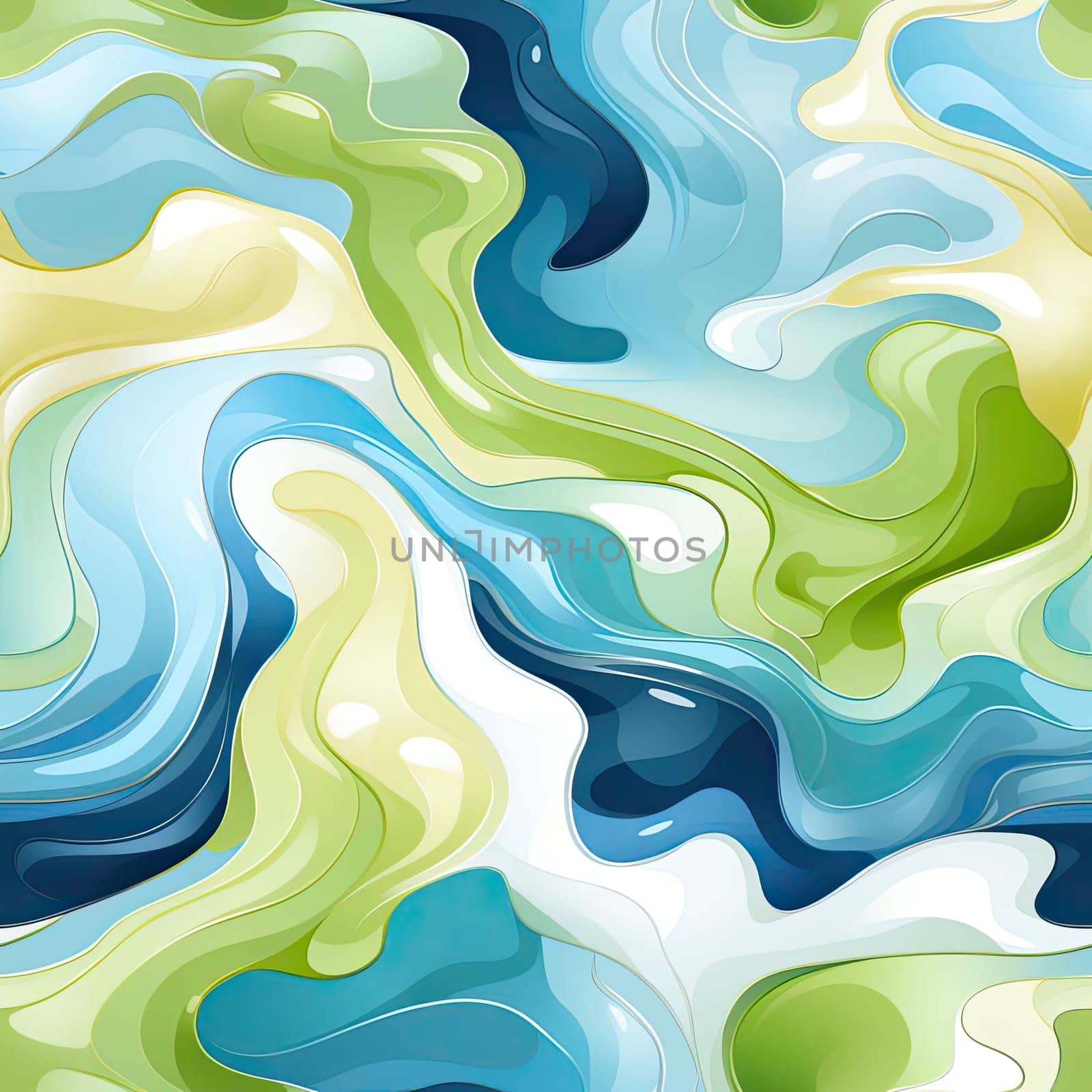 Abstract pattern with green and blue waves in fluid and organic forms (tiled)