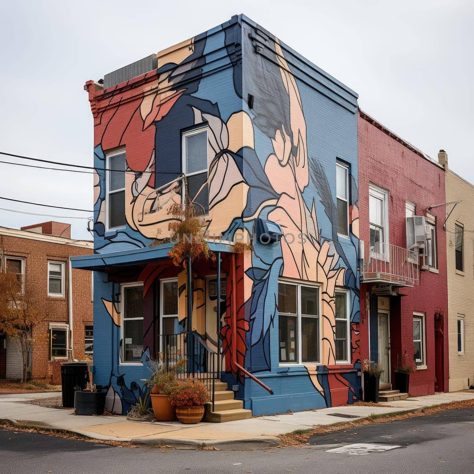 Building with a colorful mural on it
