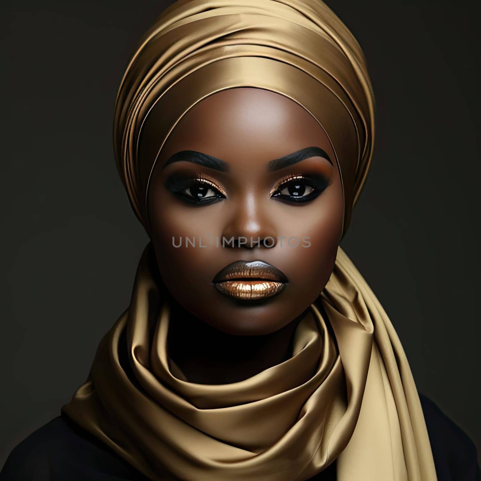 Stylish black woman wearing a gold turban