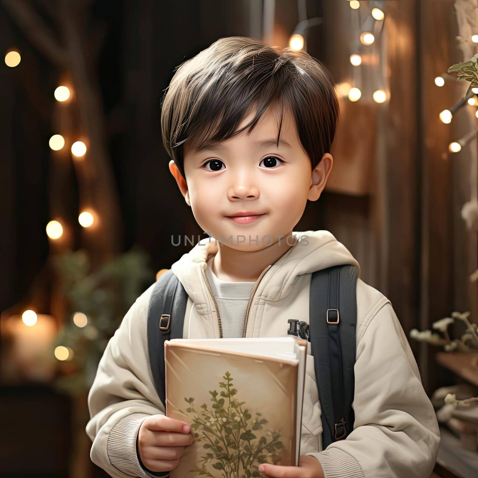 Smiling little boy holding a book