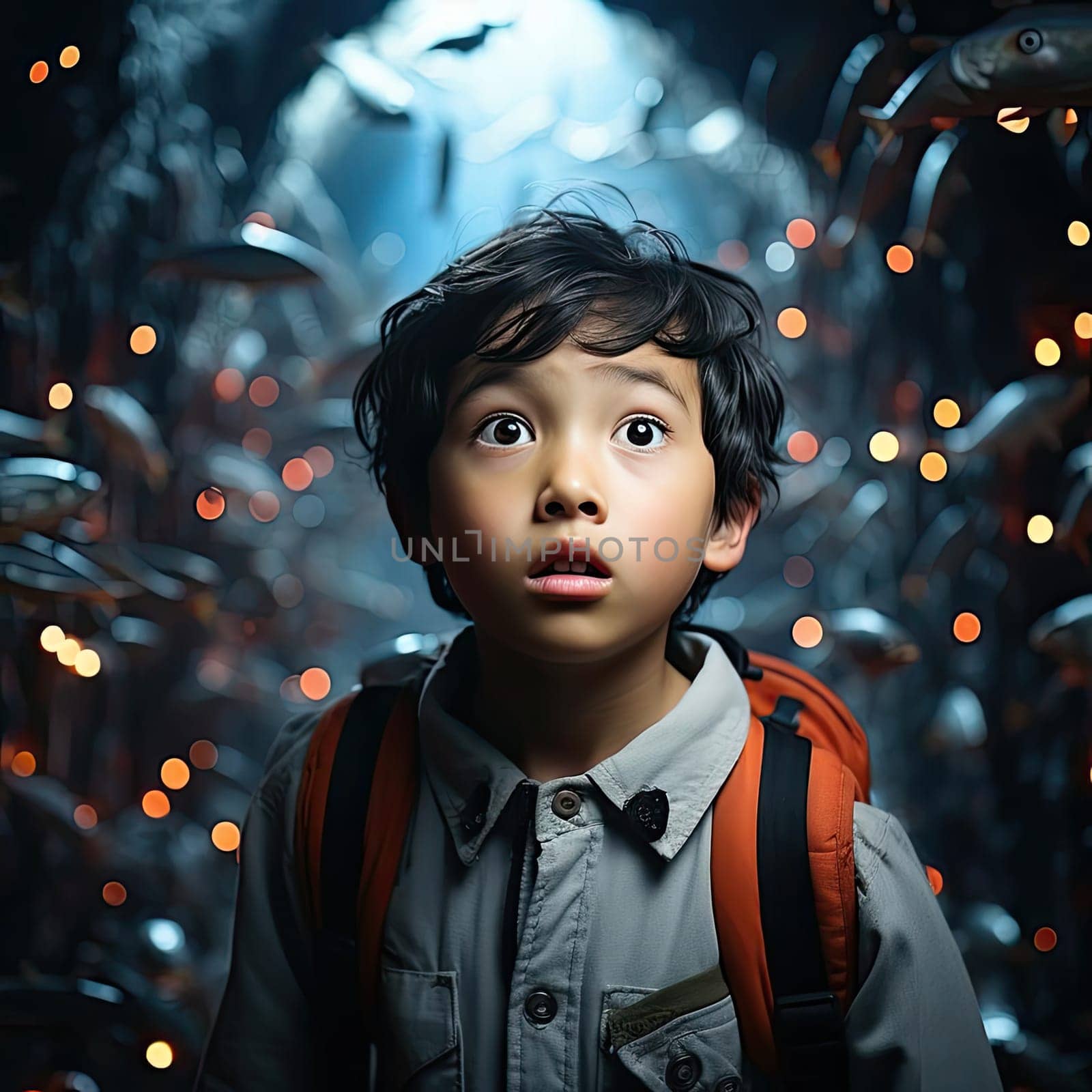 Cinematic portrayal of a child in otherworldly scenes