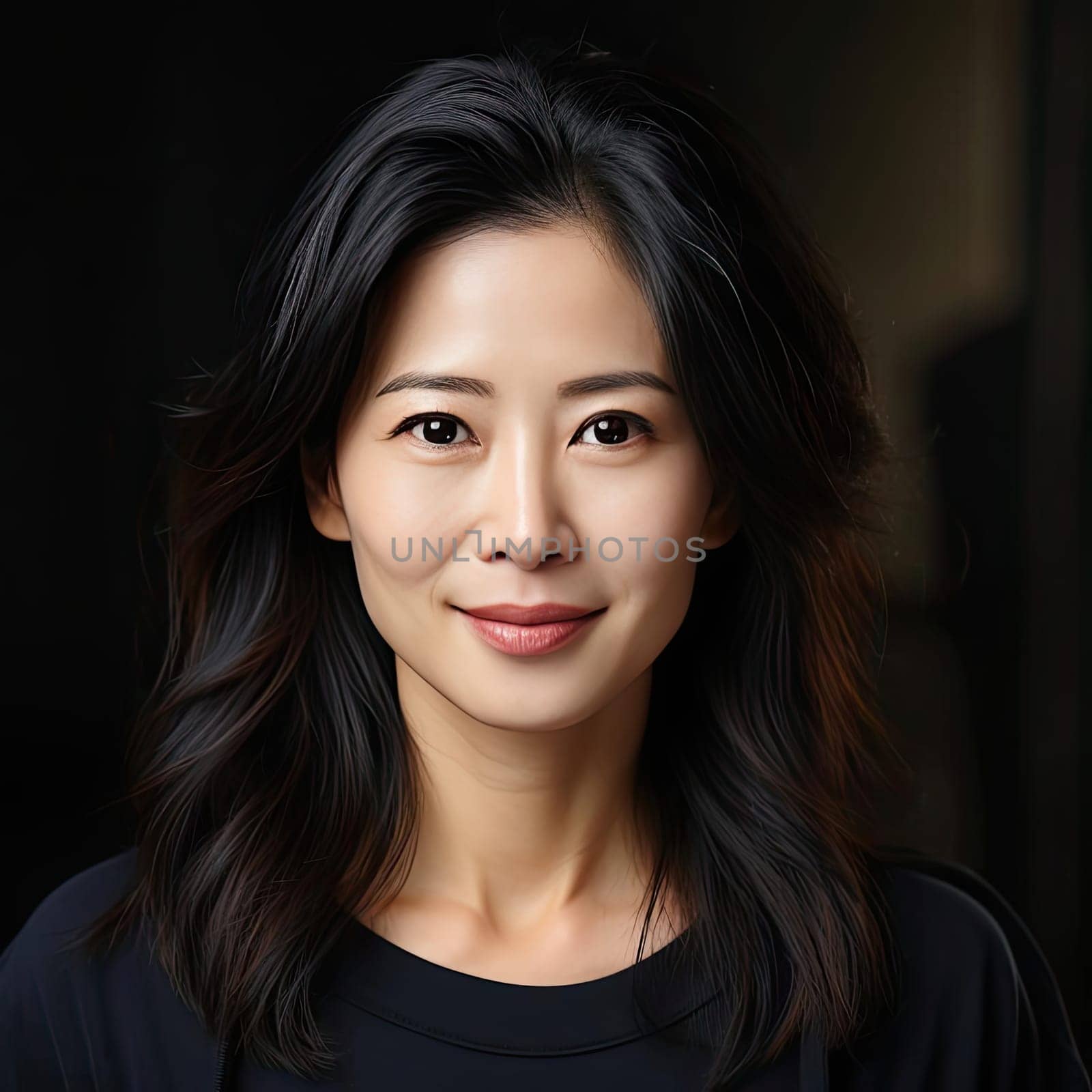 Asian woman in black background with vignetting effect