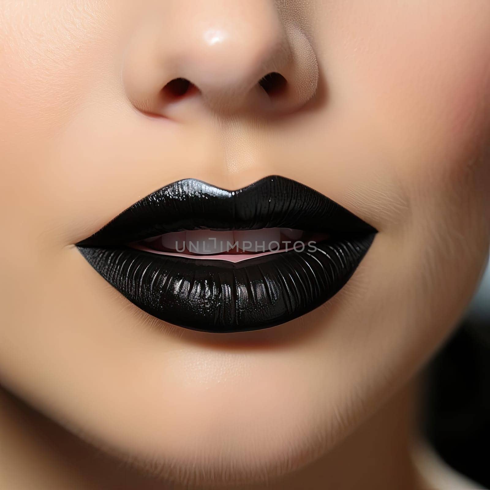 Close-up of a woman wearing black lipstick
