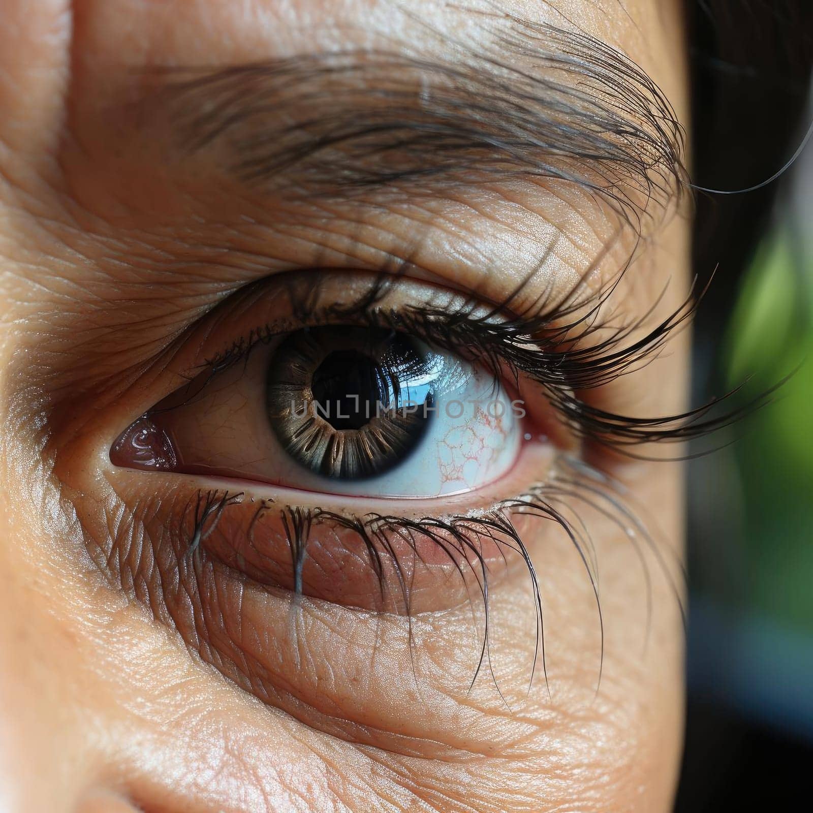 Woman with long brown eyelashes and swirling vortexes