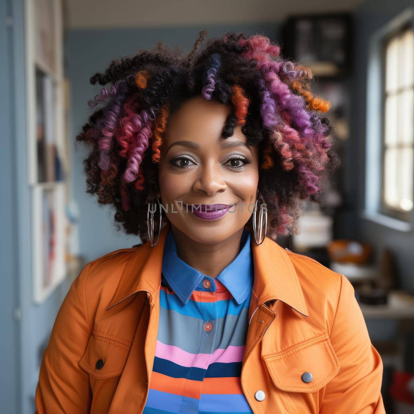 Woman with colorful afro hair in vibrant and textural styles