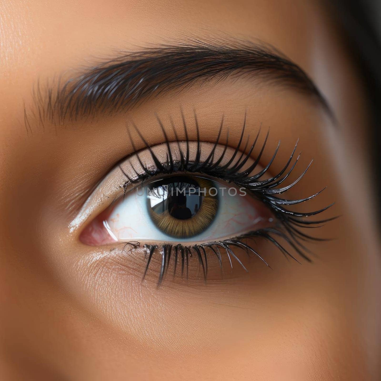 Close-up image of a woman's eye with long lashes