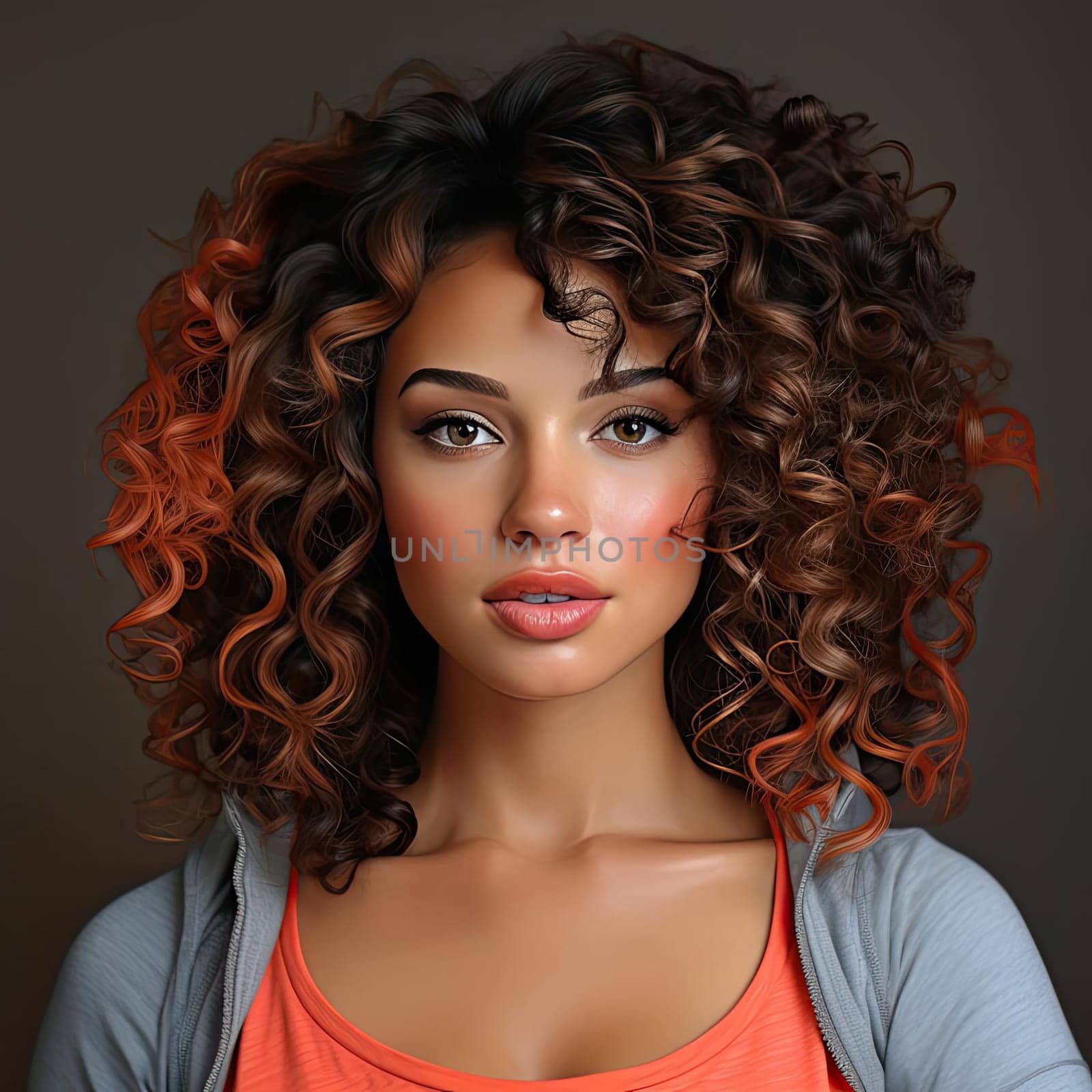 Model with curly hair and vibrant colorism in multidimensional shading