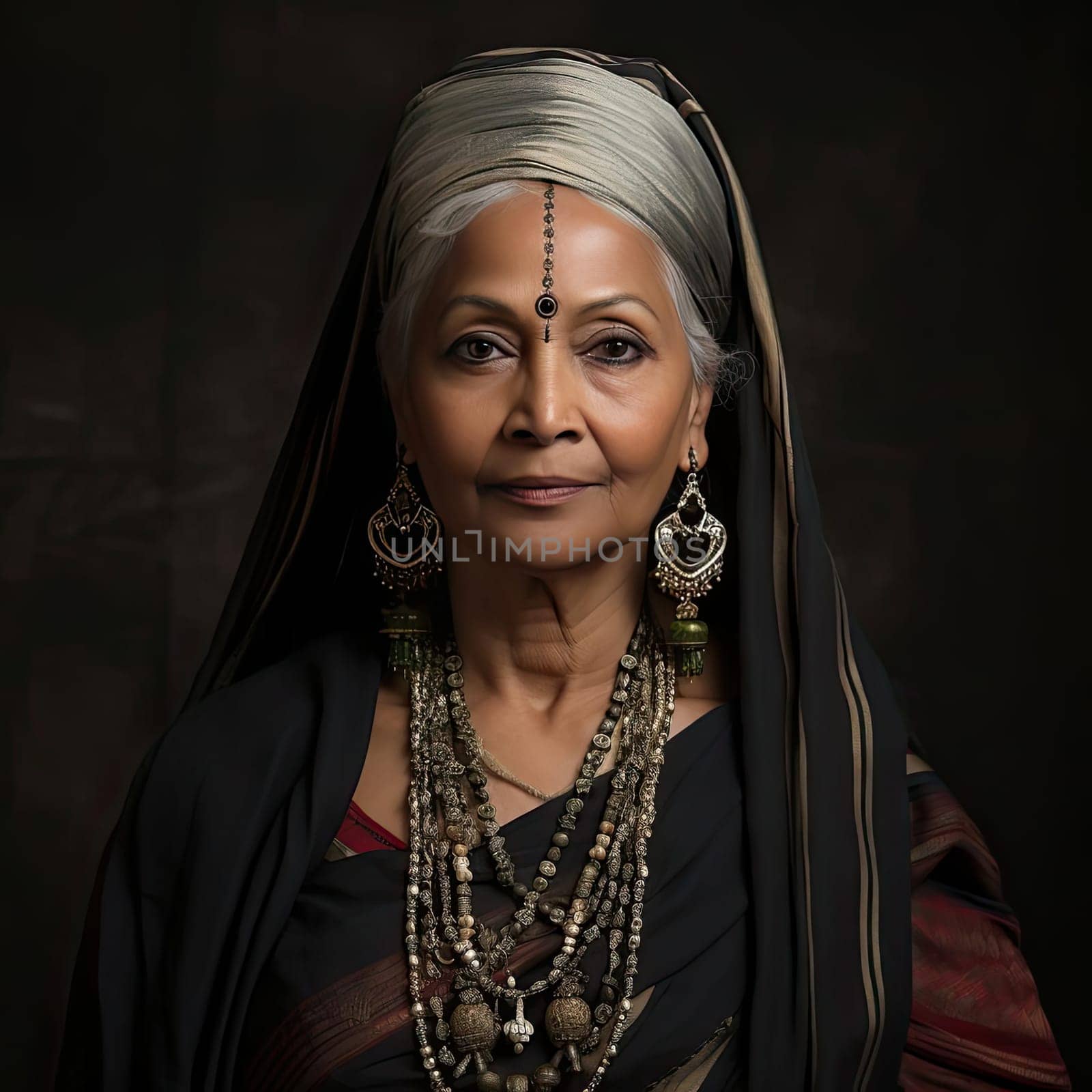 Indian woman in traditional attire, in a candid portrait style