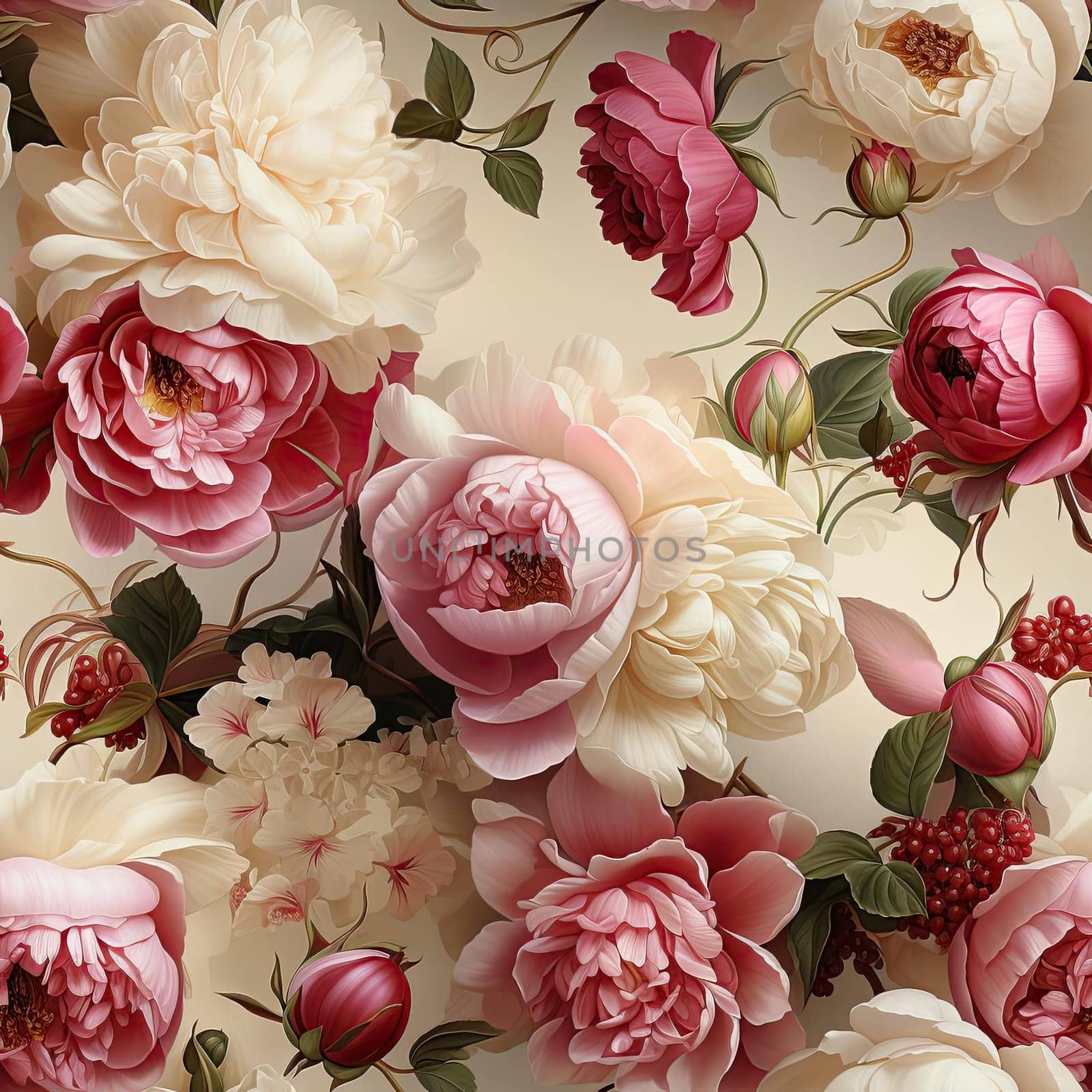 Pink and white floral backgrounds with a touch of baroque (tiled)