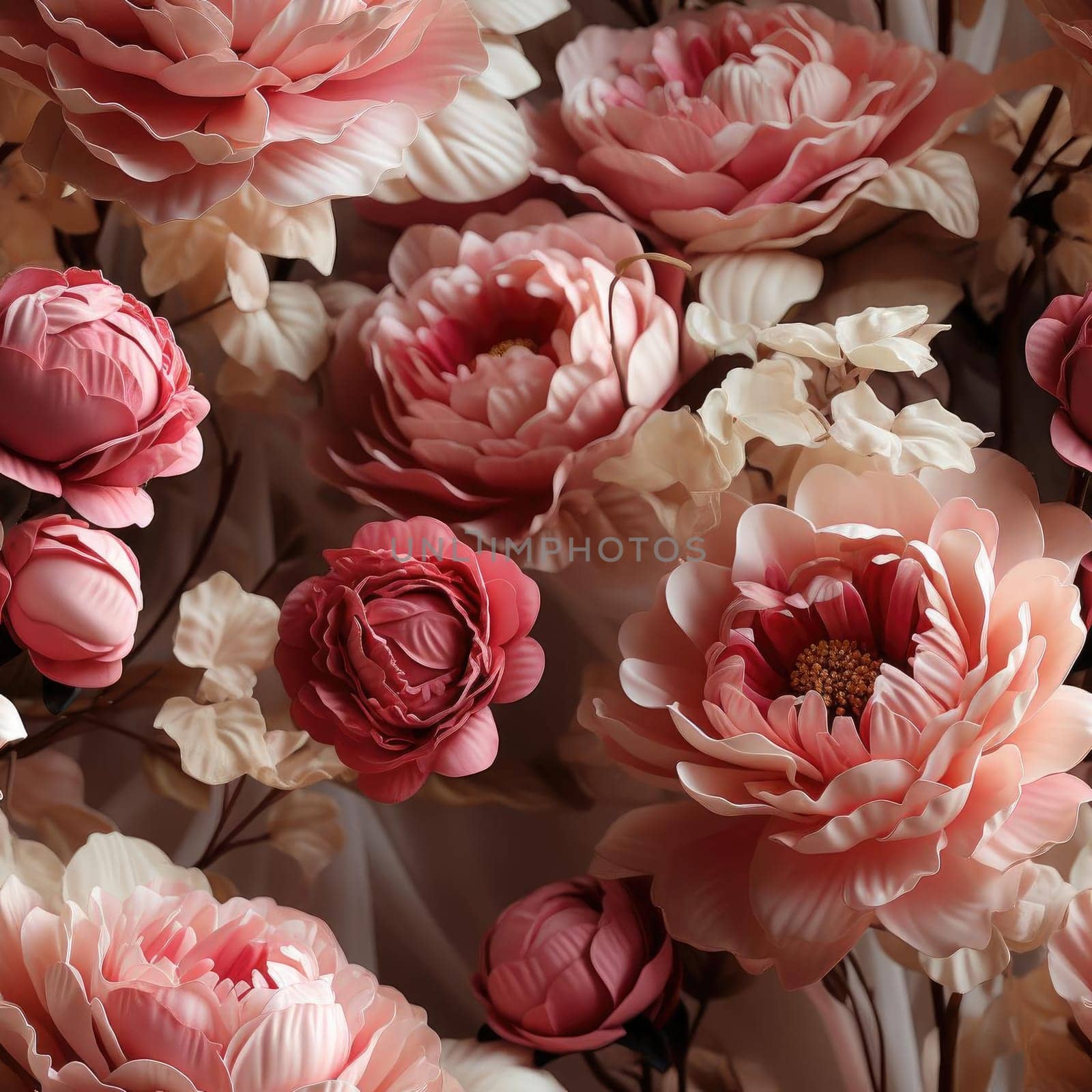 Luxurious pink flowers on a brown cloth (tiled)