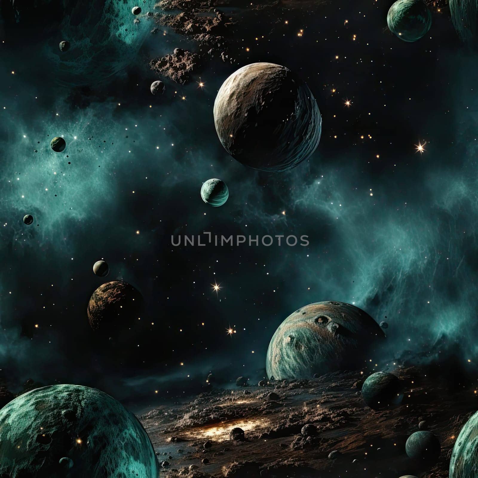 A mesmerizing collage of starry nebulas and planets (tiled)