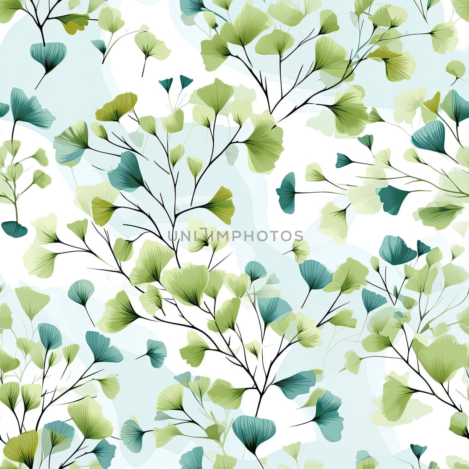 Exquisite background of ginkgo leaves with blues and greens (tiled)