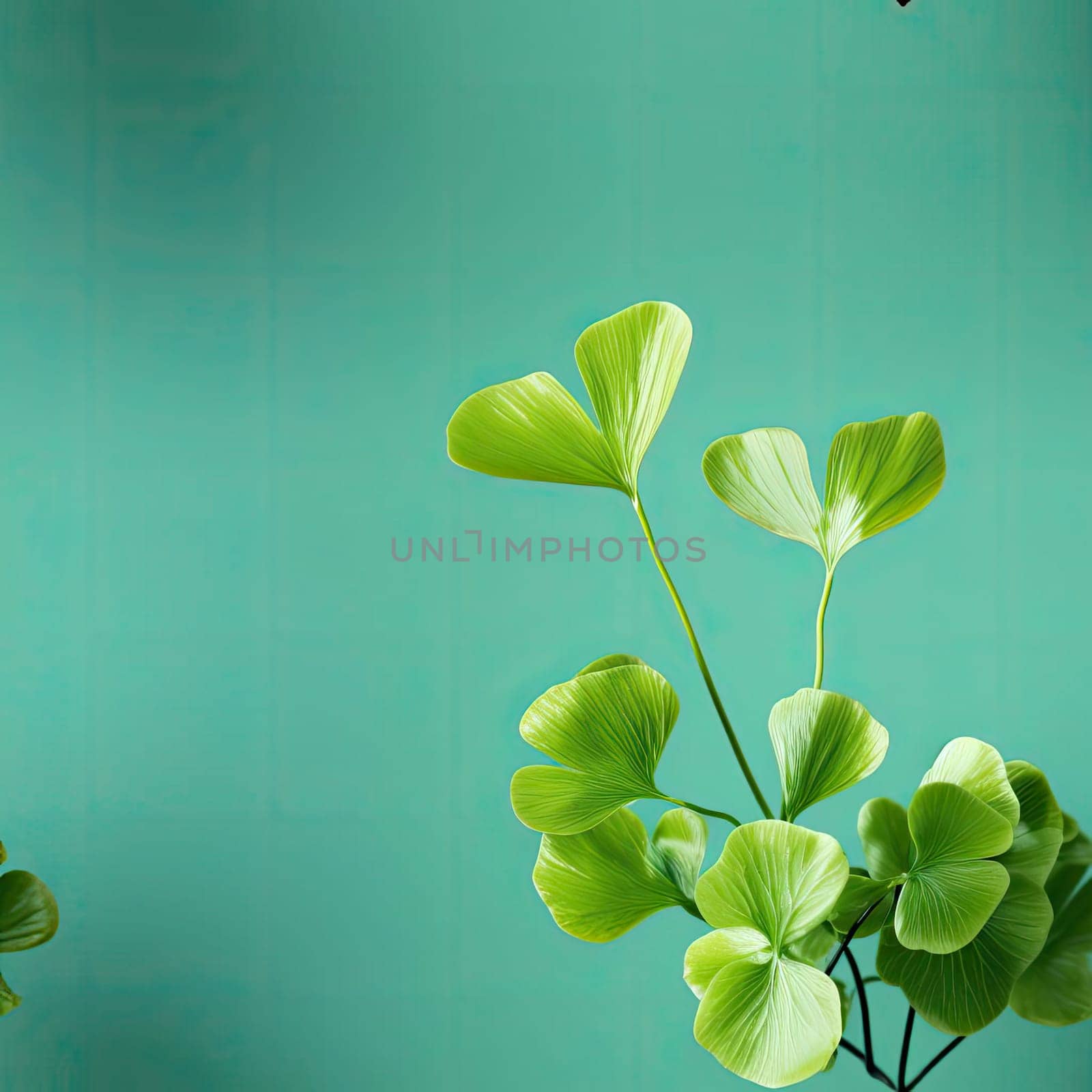 Green leaves hanging on a turquoise background with a serene feeling (tiled)