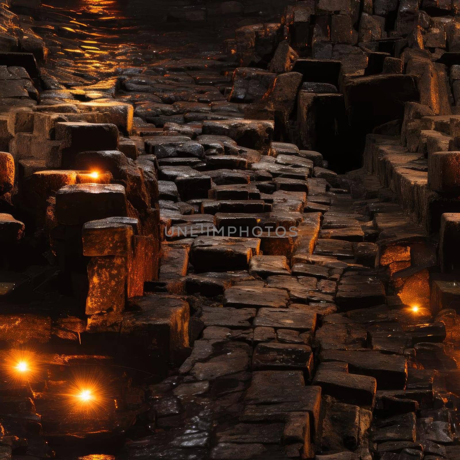 Brick pathway with candlelight in a dystopian landscape (tiled)