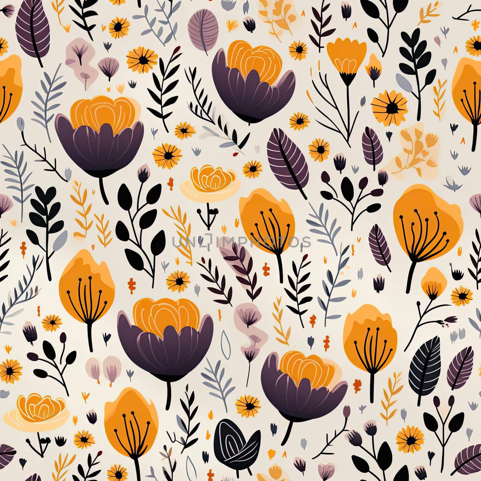 Charming orange and yellow floral pattern on a white background (tiled)