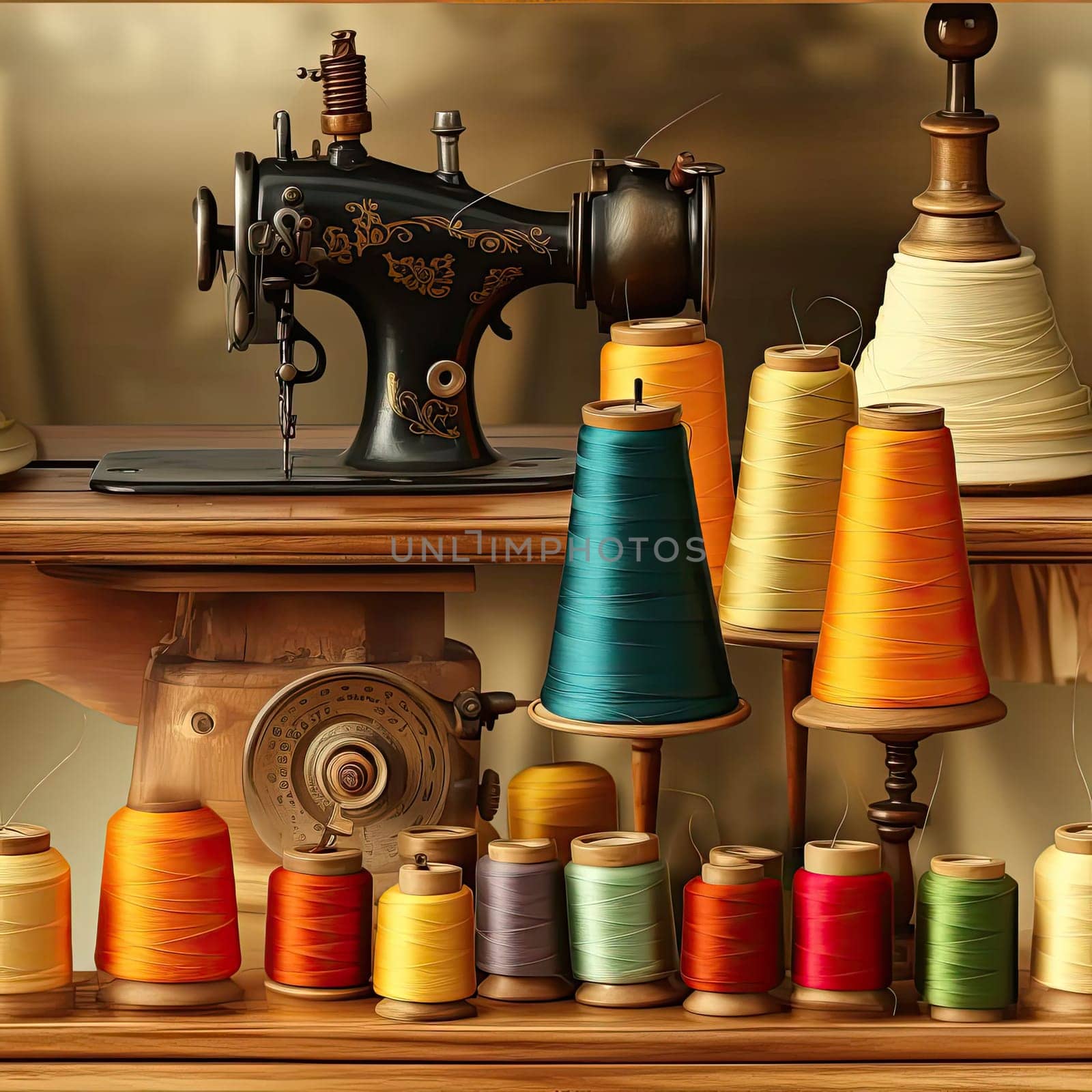 Colorful threads arranged in historical tonalist style (tiled)