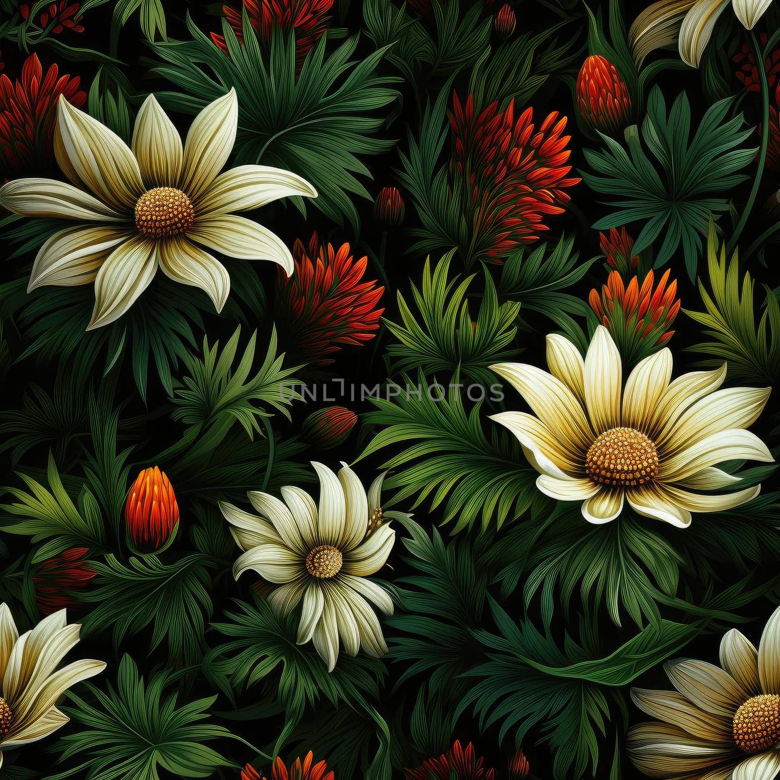 Beautiful flowers in exquisite patterns of black and green (tiled)