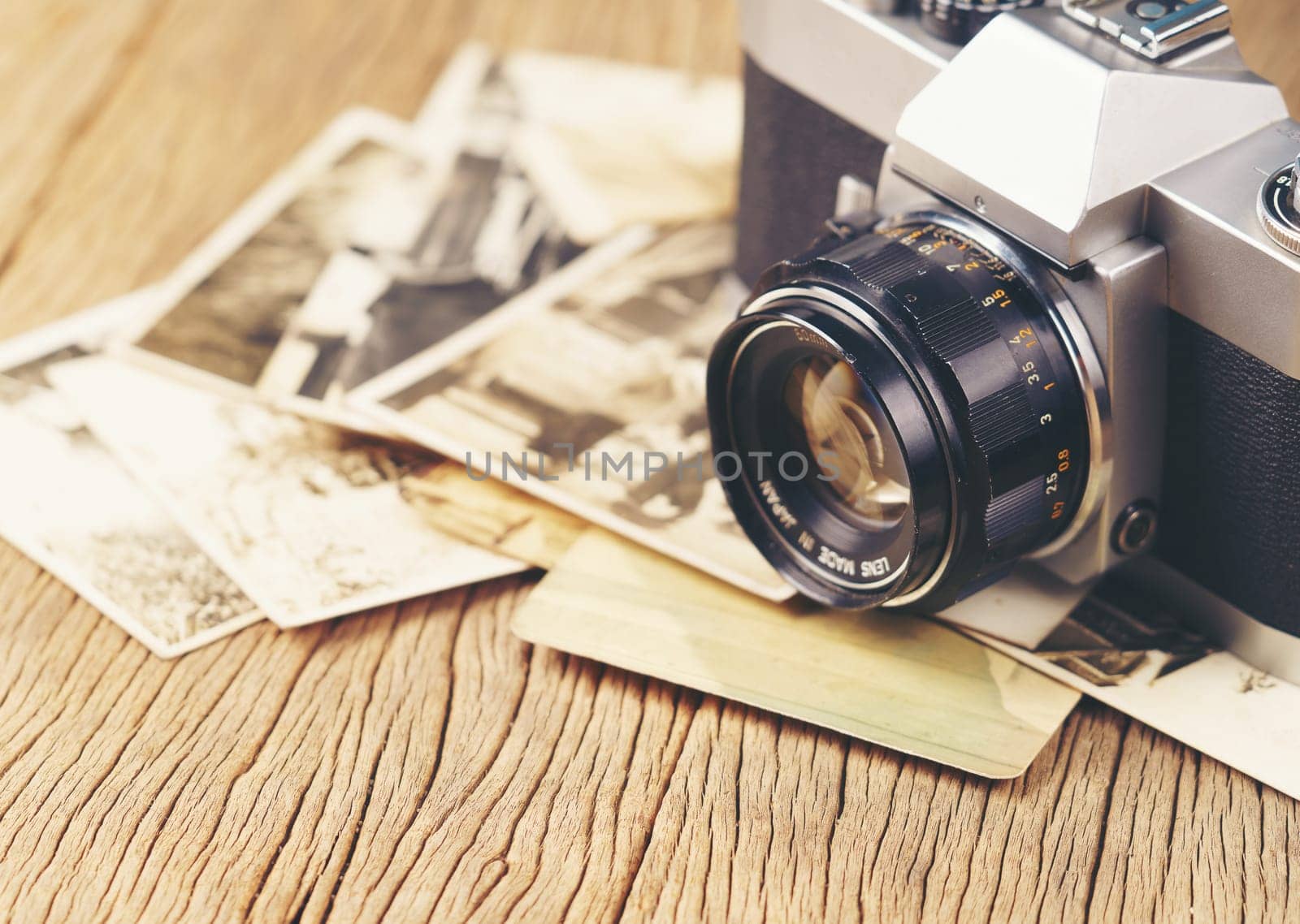 vintage camera on the background of old photos