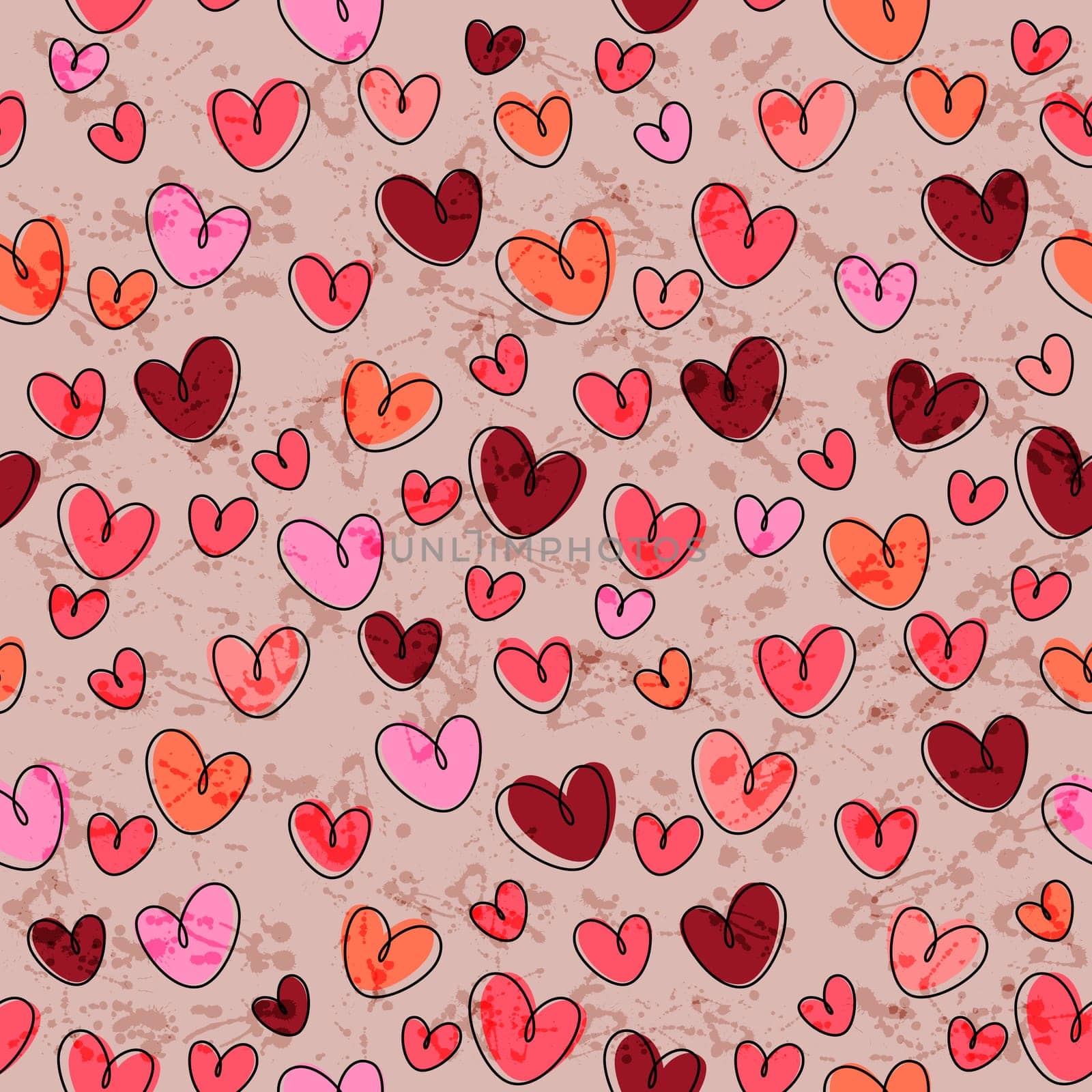Seamless pattern with funny contour hearts
