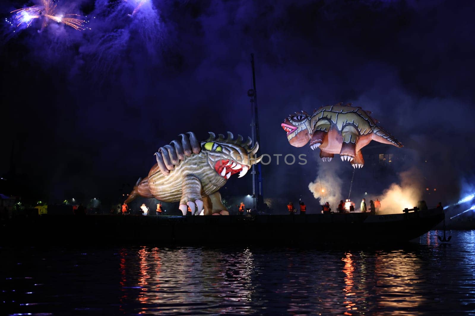 Cracow, Poland - June 4, 2022: Great Dragon Parade. The Great Outdoor Show on the Vistula River.