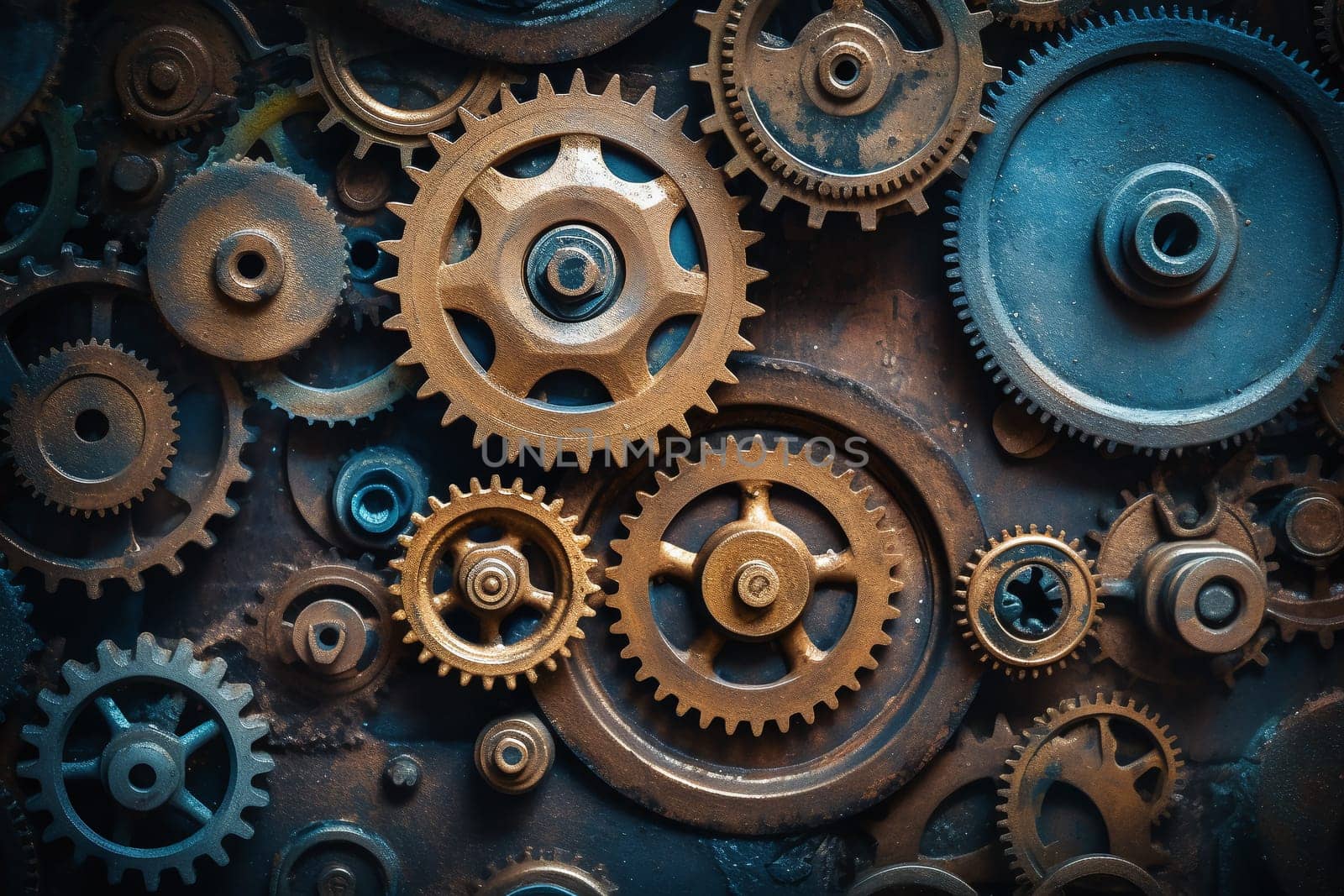 Mechanical gears, industrial vintage style. Generative AI