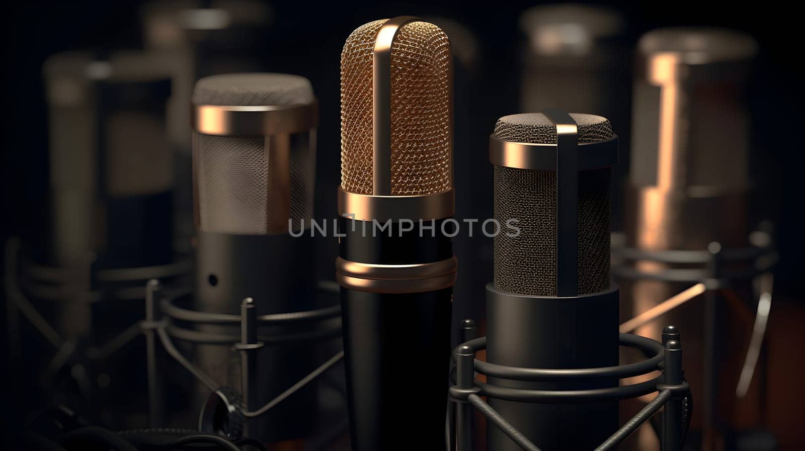 Retro microphone set on brown background - Generative AI
