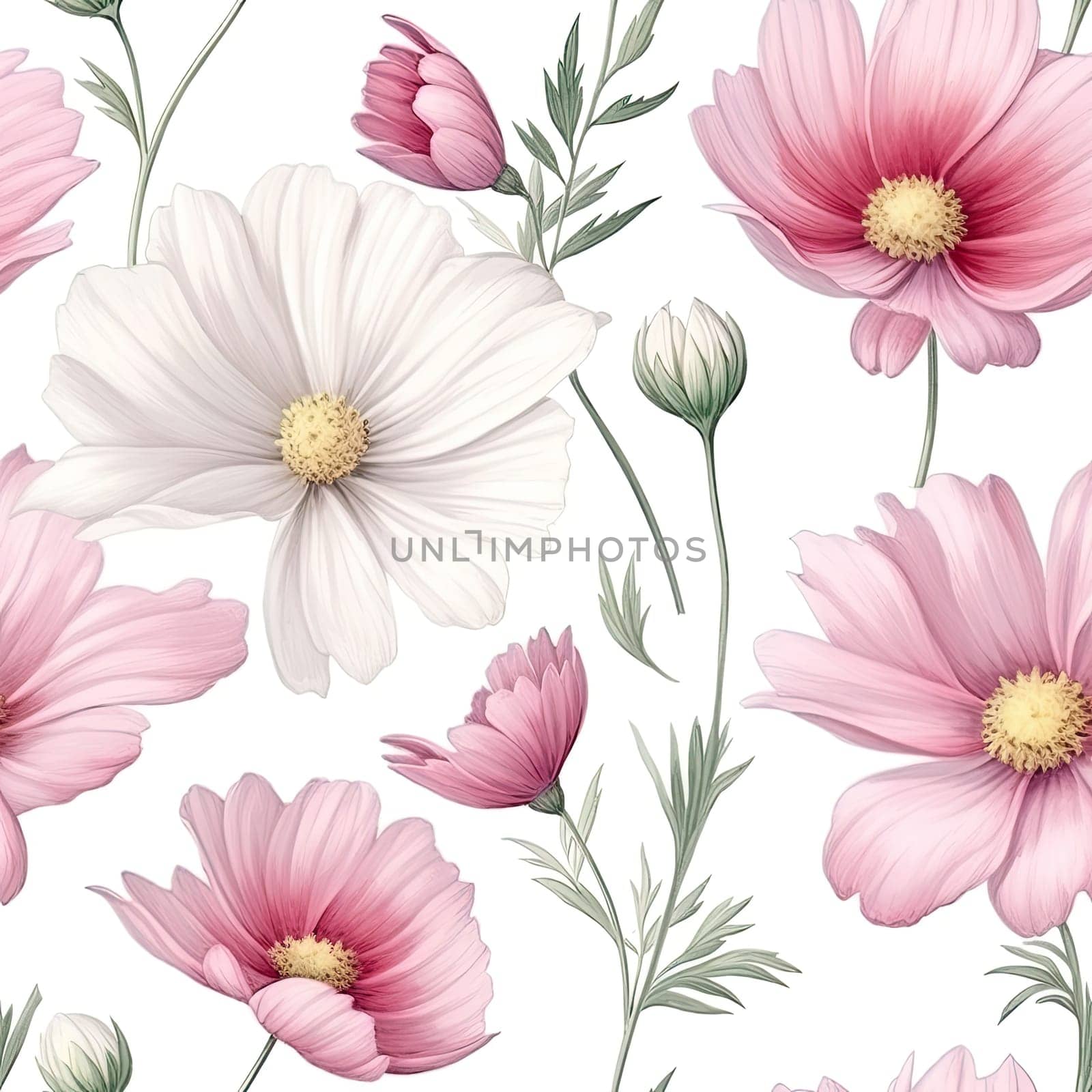 Seamless watercolor pattern with flowers and leaves. Floral pattern for wallpaper or fabric. Botanic Tile. Generative AI