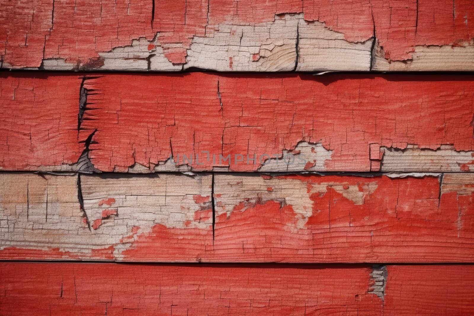 Wooden rustic background with peeled red paint. Generative AI