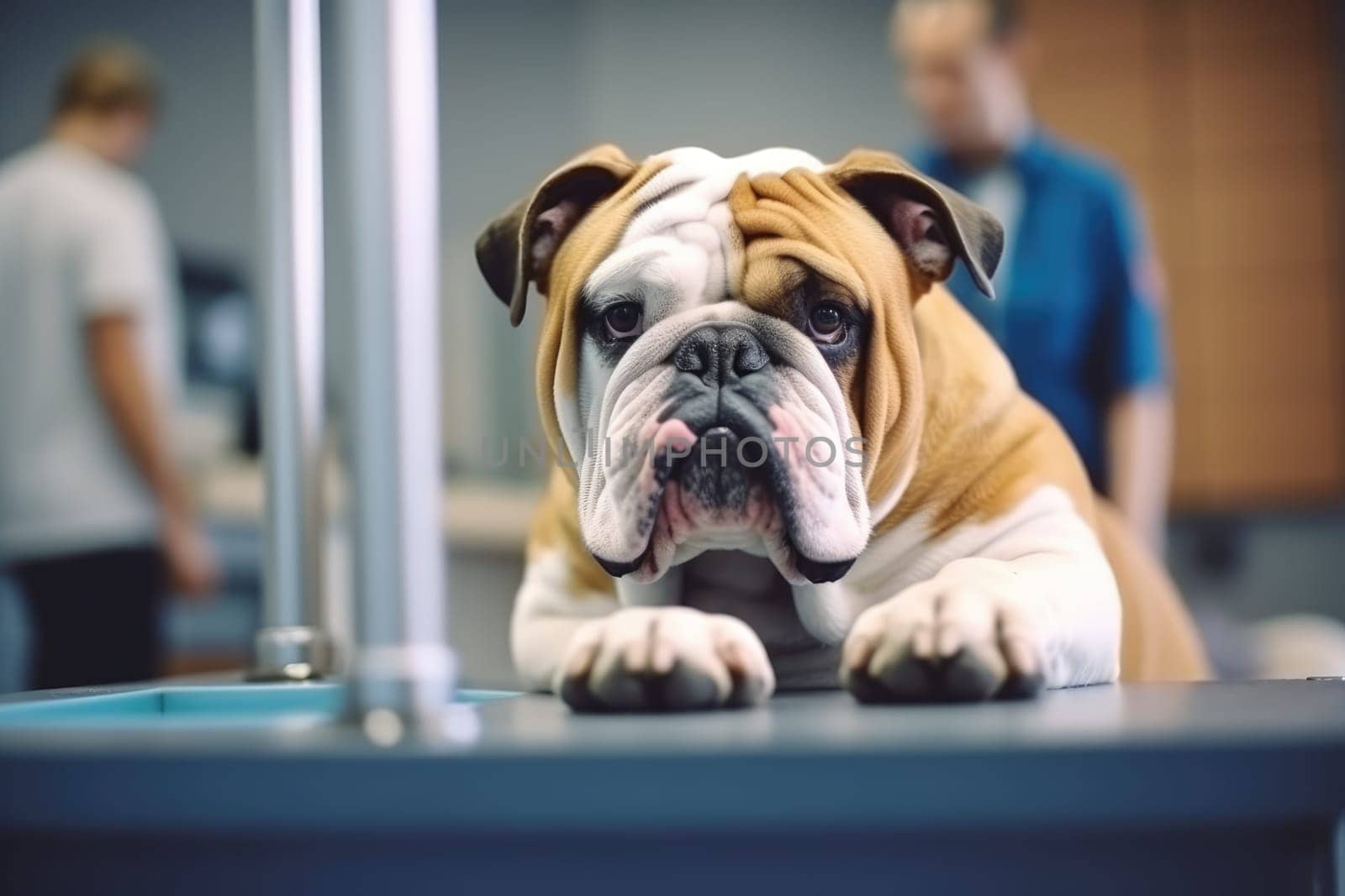 Close up of a beautiful english bulldog at the veterinarian.