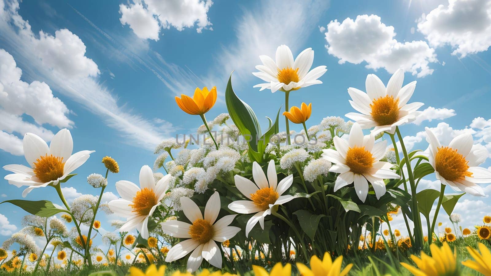The Flower bed and blue sky - ai generated