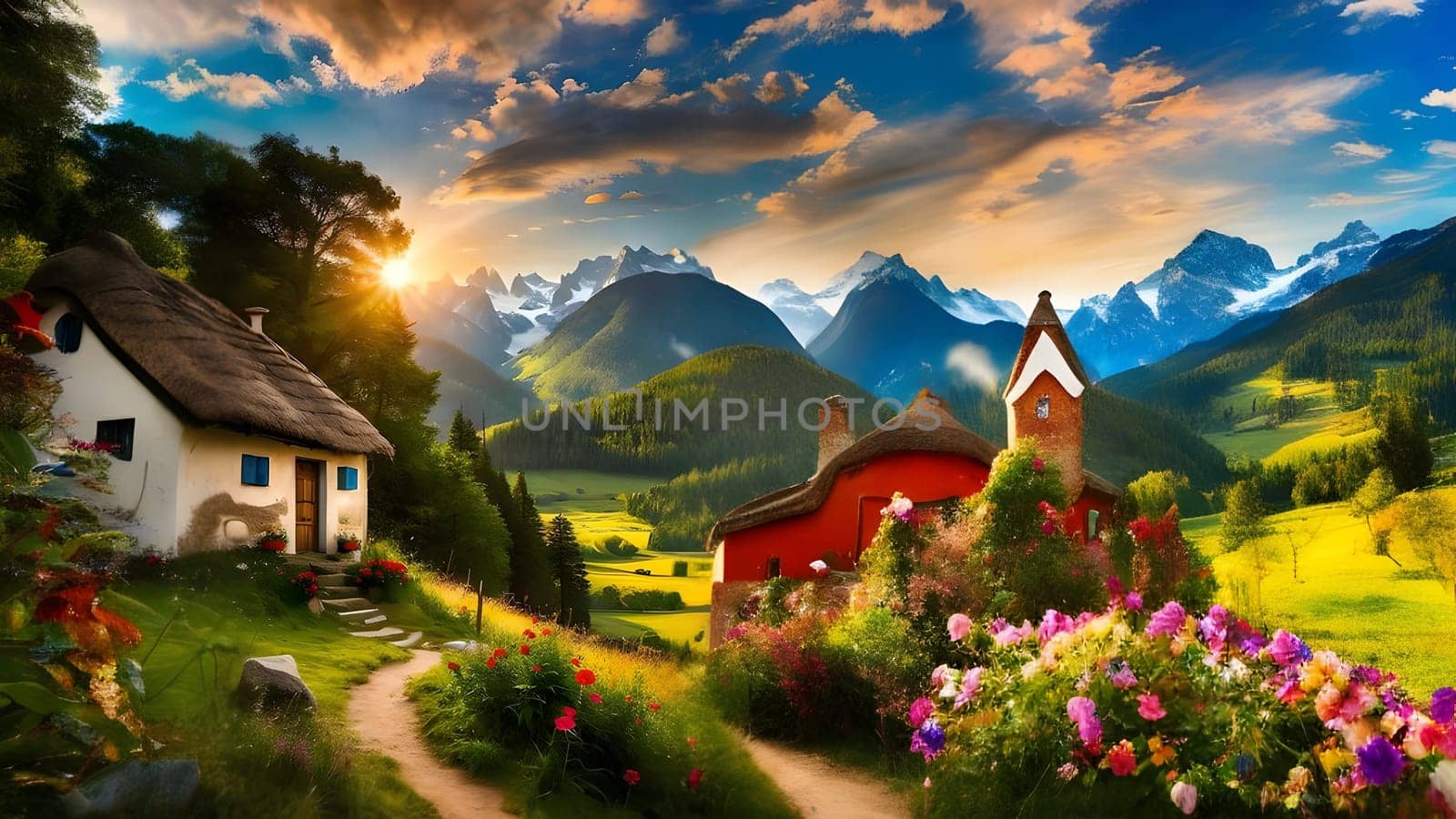 The Colorful autumn landscape in the mountain village - ai generated